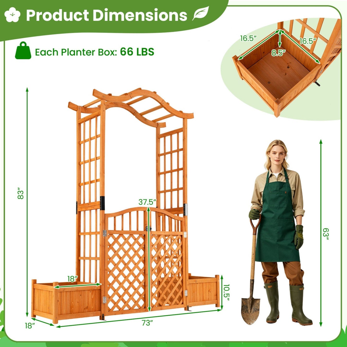 Garden Arbor with Gate and 2 Planter Boxes, 83" Yellow