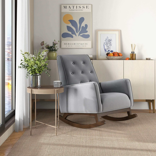 Premium Demetrius Light Grey Fabric Rocking Chair