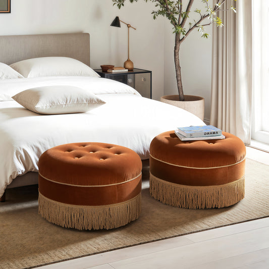 Yolanda 24" Round Upholstered Accent Ottoman - Burnt