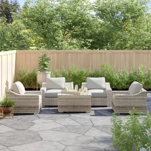 LSI 4 Piece All Weather Wicker Sectional Seating Group with Cushions