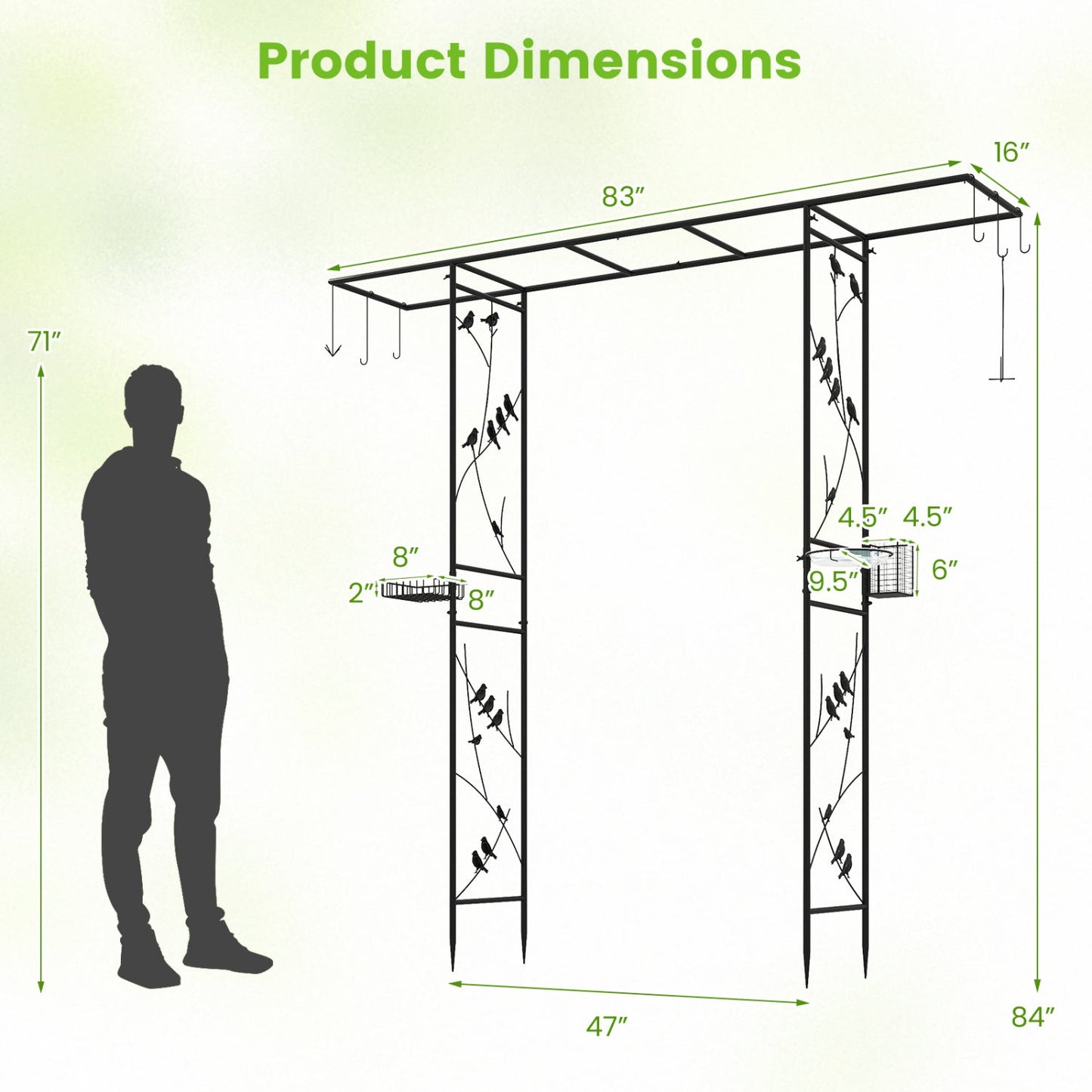 Garden Arbor with Bird Feeding Station 84 Inch Black