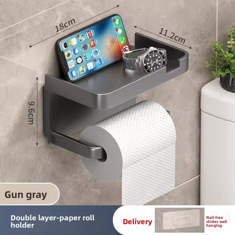 Upgraded ABS Material Punch-Free Wall-Mounted Double-Layer Toilet Paper Tissue Holder