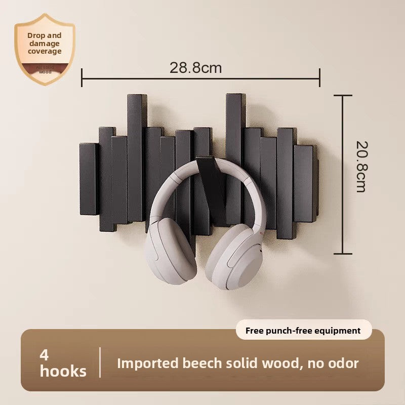 Solid Wood Adhesive Door Hook Rack for Hats and Coats