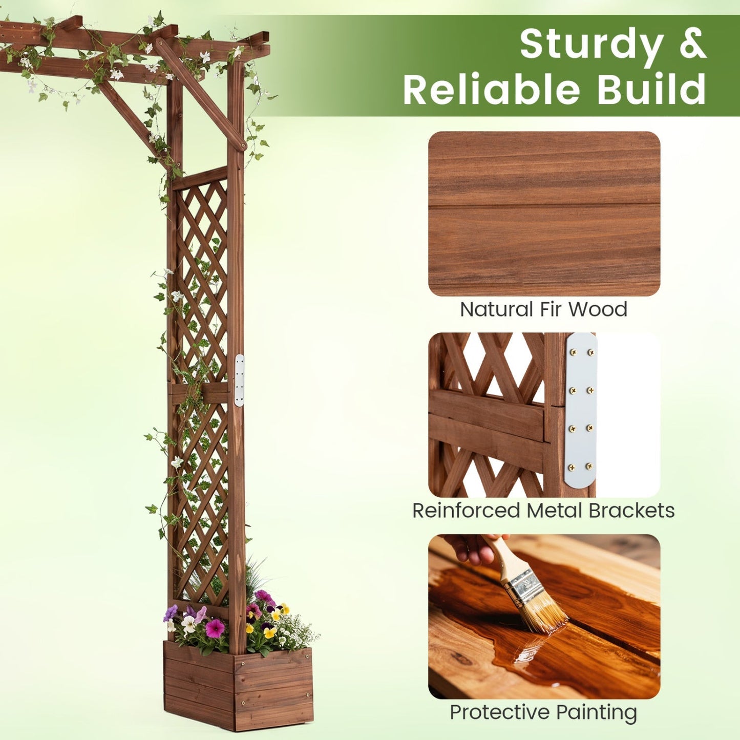 Garden Arbor with Planter Boxes 87in Tall Wooden Trellis