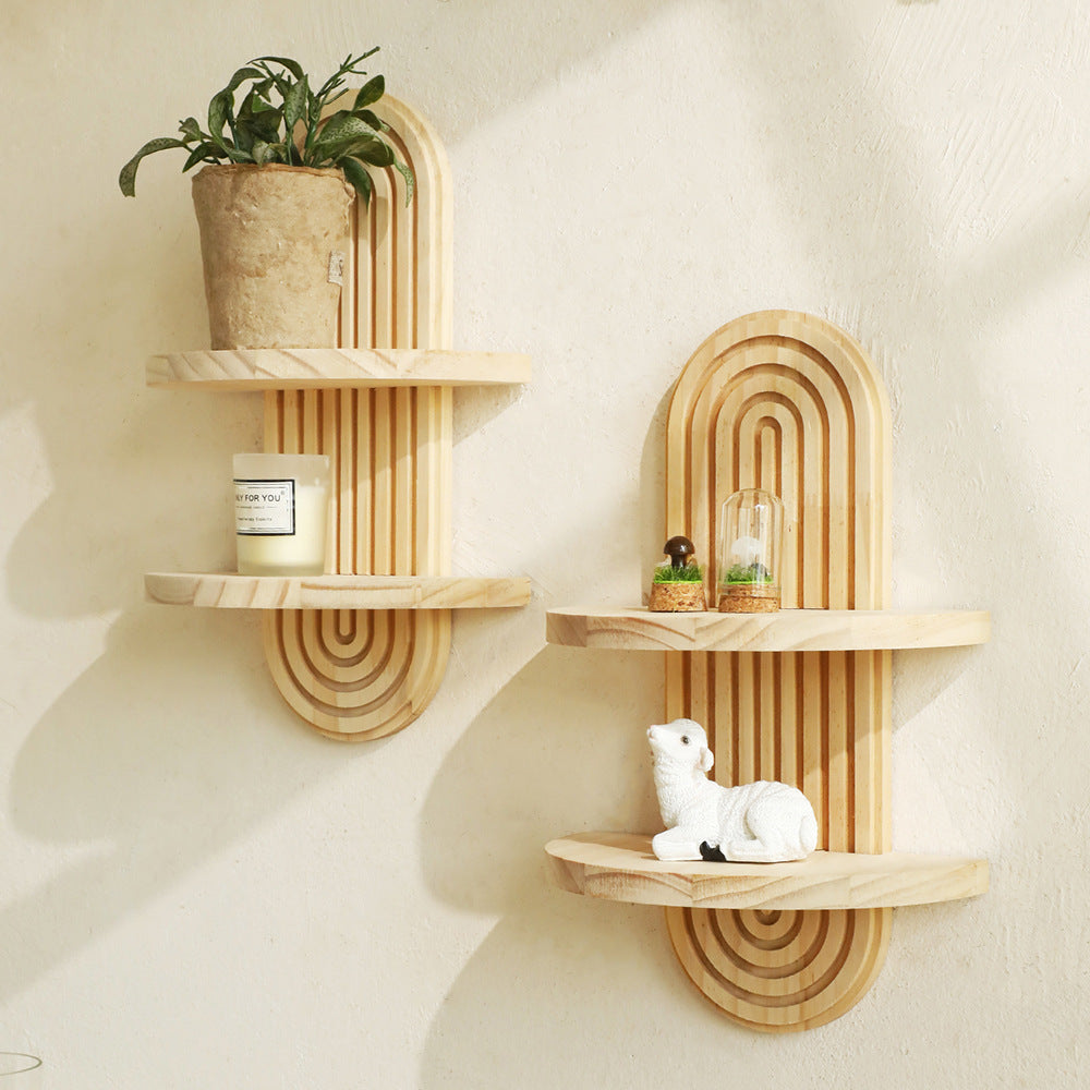Bohemian Oval Thread Solid Wood Wall Flower Pot Storage Rack