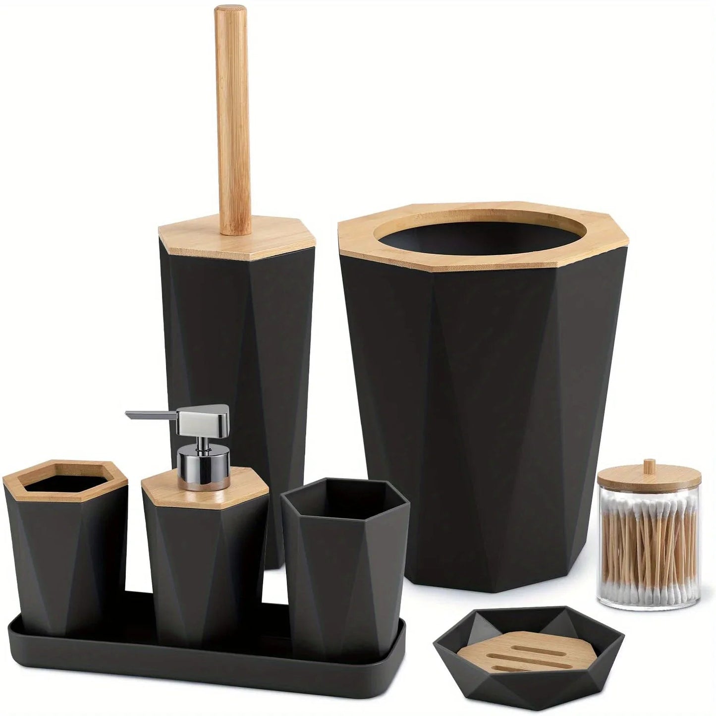 8pcs Bathroom Accessory Sets - Includes Toothbrush Holder, Cup, Soap Dispenser, Dish, Swab Box, Lotion Bottle, Toilet Brush, and Trash Can, Bathroom Supplies, Ideal Housewarming Gift, Bathroom Decor and Accessories