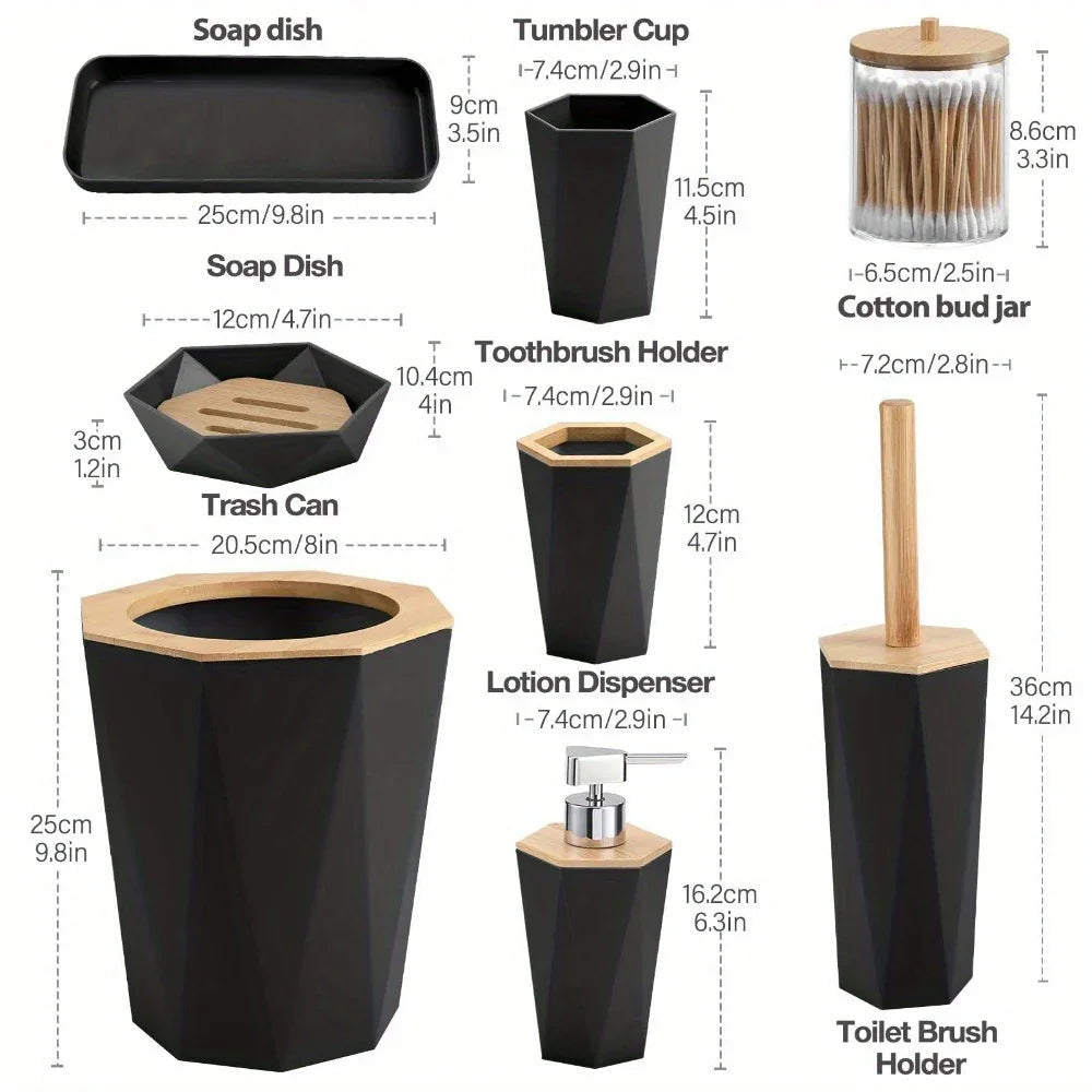 8pcs Bathroom Accessory Sets - Includes Toothbrush Holder, Cup, Soap Dispenser, Dish, Swab Box, Lotion Bottle, Toilet Brush, and Trash Can, Bathroom Supplies, Ideal Housewarming Gift, Bathroom Decor and Accessories