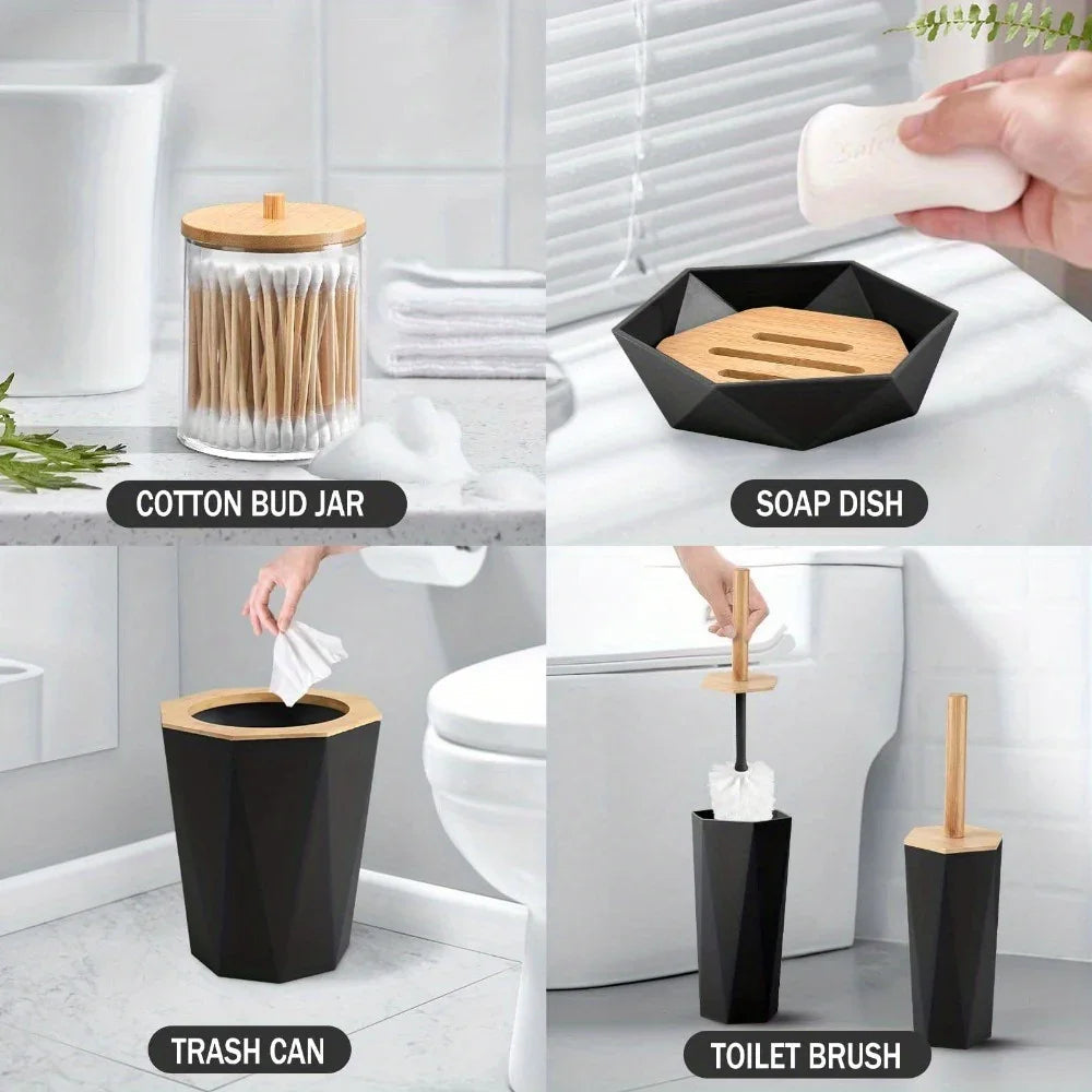 8pcs Bathroom Accessory Sets - Includes Toothbrush Holder, Cup, Soap Dispenser, Dish, Swab Box, Lotion Bottle, Toilet Brush, and Trash Can, Bathroom Supplies, Ideal Housewarming Gift, Bathroom Decor and Accessories