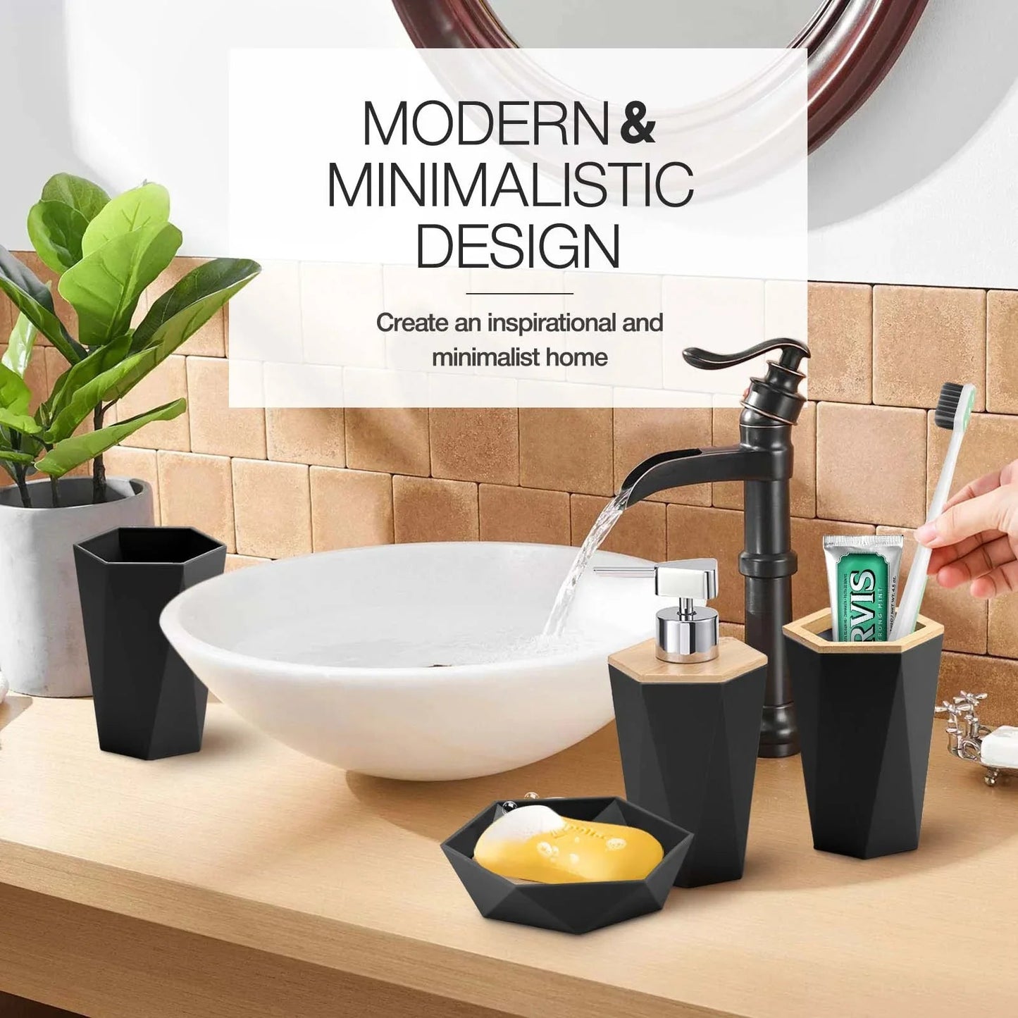 8pcs Bathroom Accessory Sets - Includes Toothbrush Holder, Cup, Soap Dispenser, Dish, Swab Box, Lotion Bottle, Toilet Brush, and Trash Can, Bathroom Supplies, Ideal Housewarming Gift, Bathroom Decor and Accessories