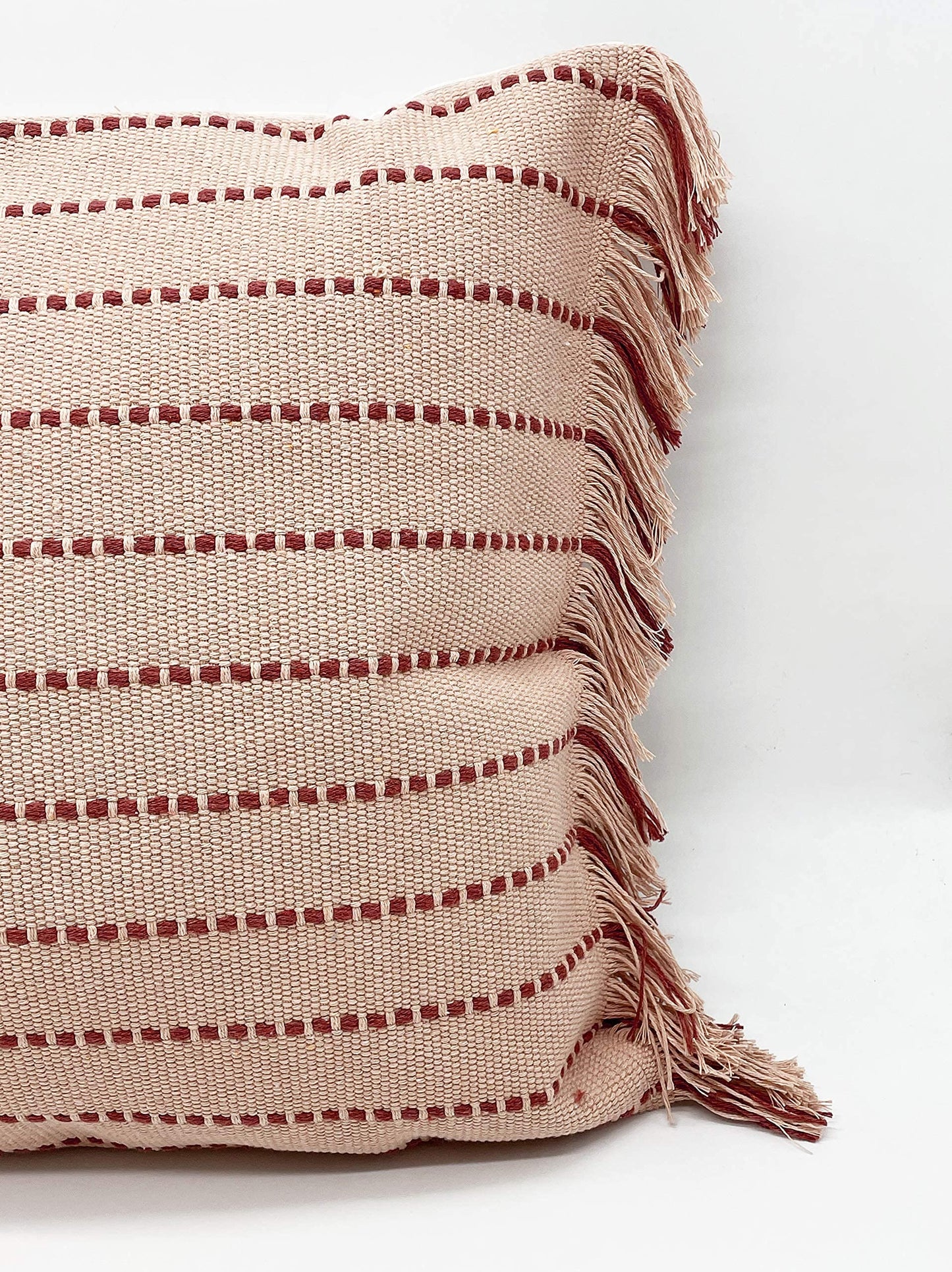 Fennco Styles Stitch Line Woven Fringe Cotton Decorative Throw Pillow 20" W x 20" L - White Cushion for Couch, Bedroom, Living Room and Office Décor