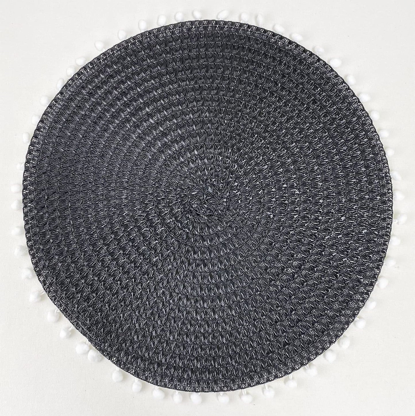 Fennco Styles Pom Pom Textured Placemats 15 Inches Round, Set of 4 – Modern Traycloth Table Mats for Home, Dining Room Décor, Banquets, Indoor & Outdoor and Special Events
