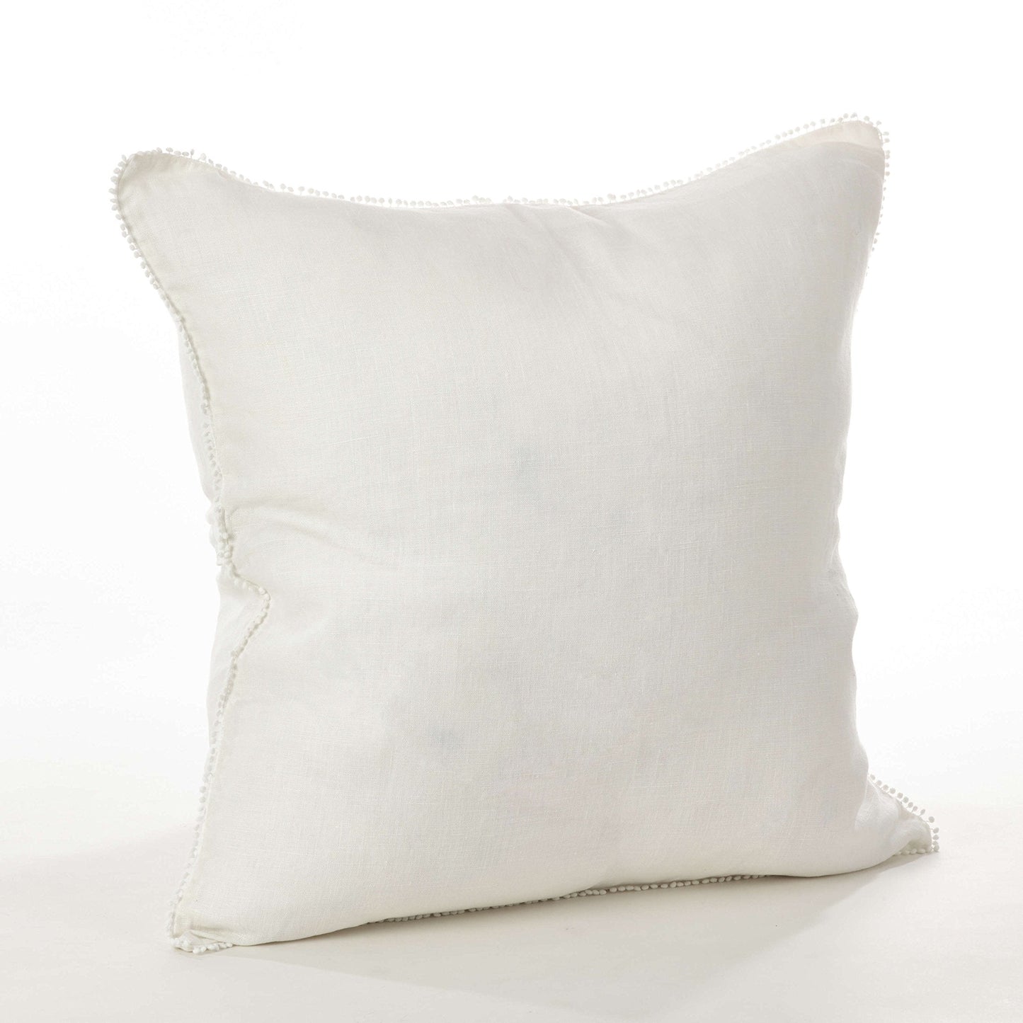 Fennco Styles Pomponin Collection Pompom Design Down Filled 100% Linen Decorative Throw Pillow 20" W x 20" L