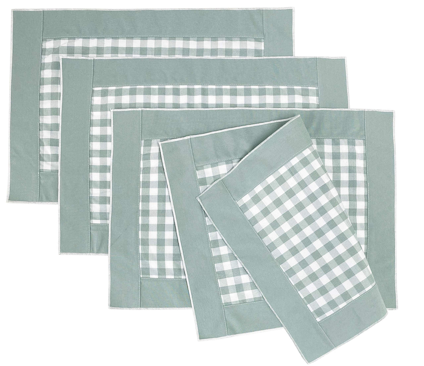 Fennco Styles Handmade Reversible Buffalo Plaid Solid Border Placemats 14" W x 20" L, Set of 4 - Check Farmhouse Table Mats for Home, Dining Table, Banquet, Gathering and Special Occasion