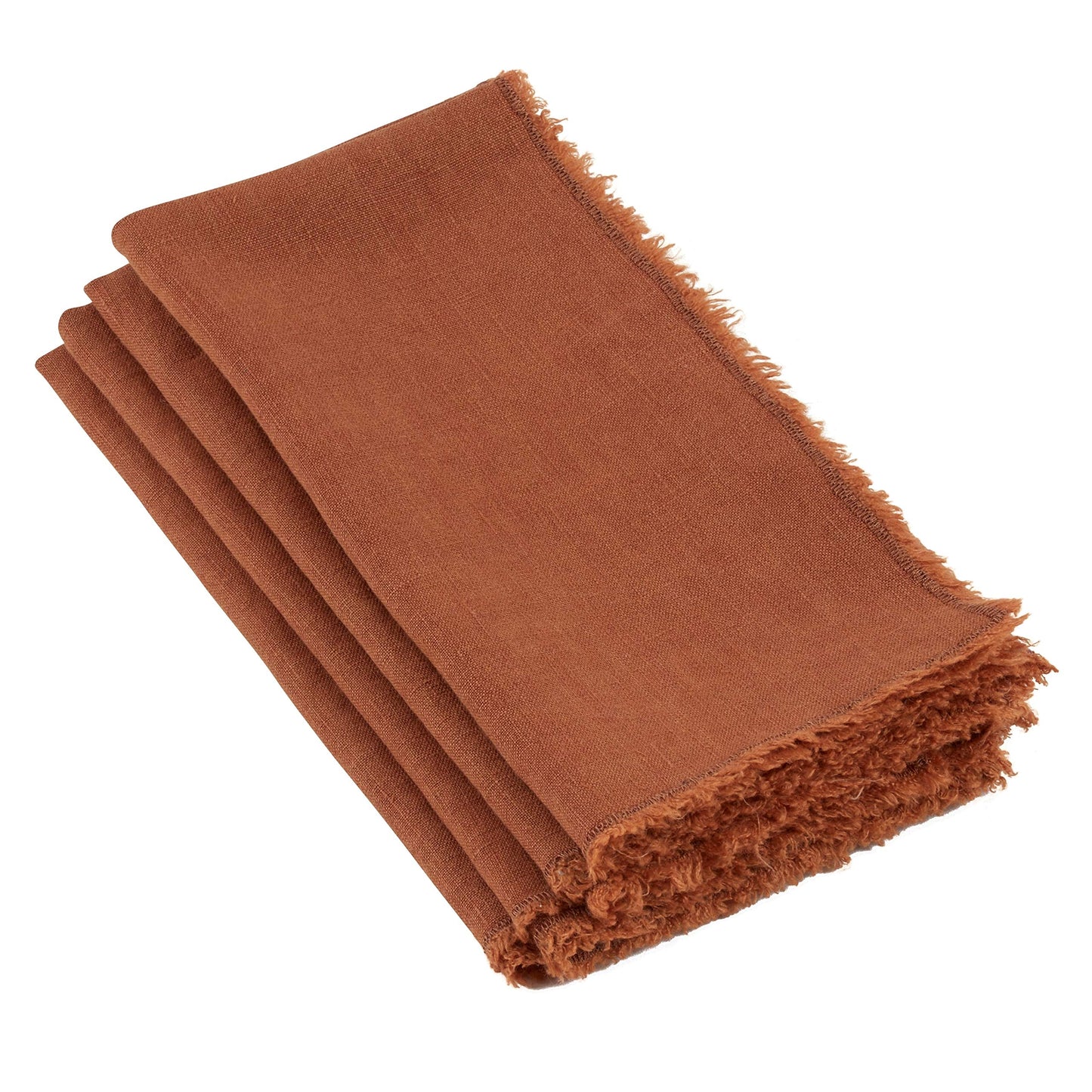 Fennco Styles Classic Stonewashed with Fringe Border 100% Linen Cloth Napkins 20" W X 20" L, Set of 4 – Soft Dinner Napkins for Banquet, Wedding, Special Events and Home Décor
