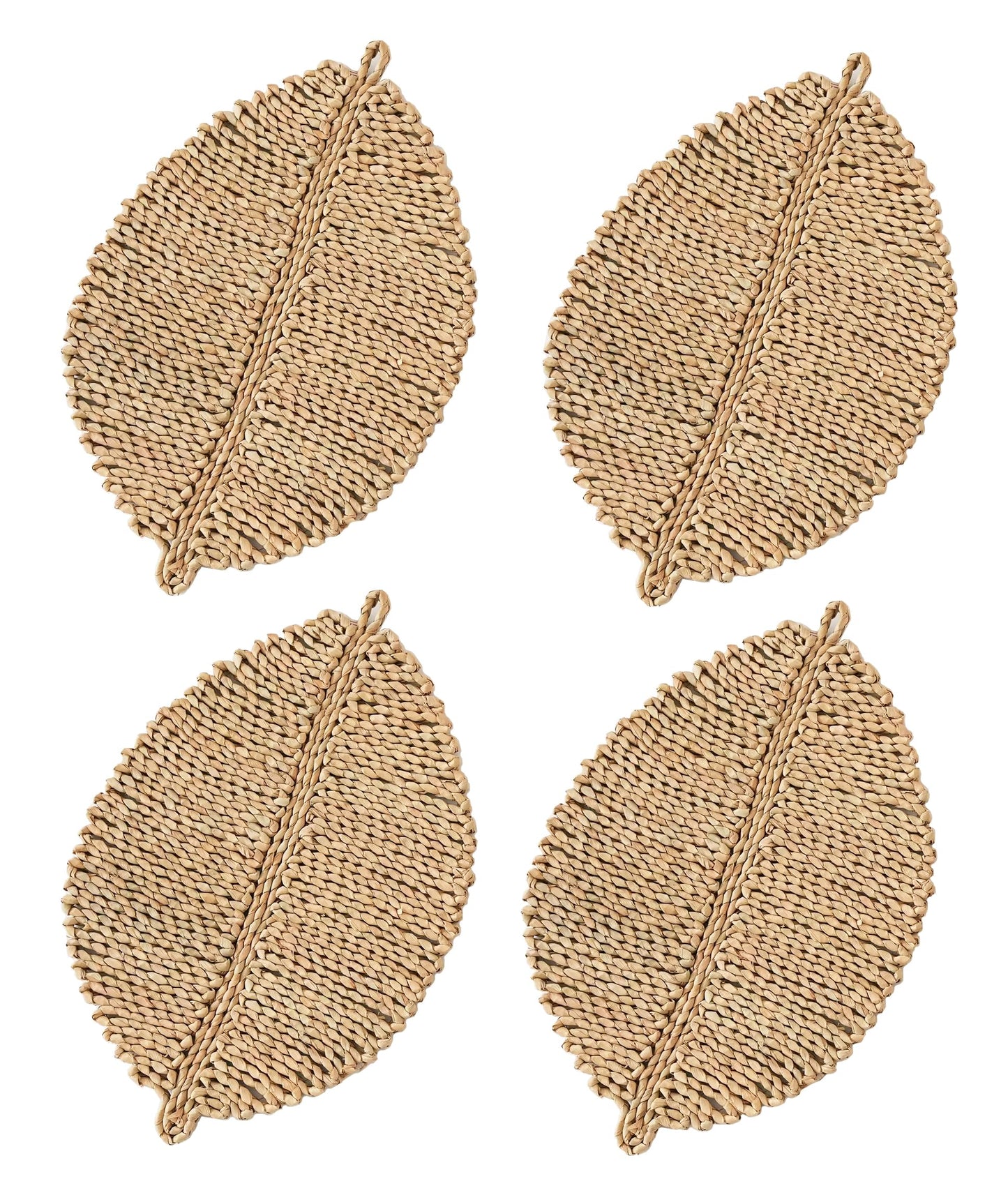 Fennco Styles Corn Husk Leaf Shaped Placemats 20" W x 13" L, Set of 4