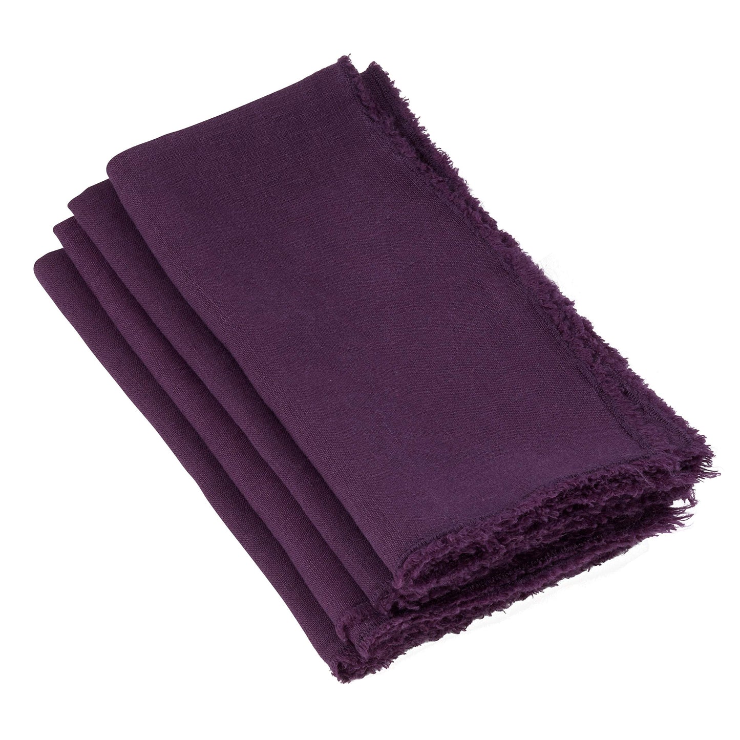 Fennco Styles Classic Stonewashed with Fringe Border 100% Linen Cloth Napkins 20" W X 20" L, Set of 4 – Soft Dinner Napkins for Banquet, Wedding, Special Events and Home Décor