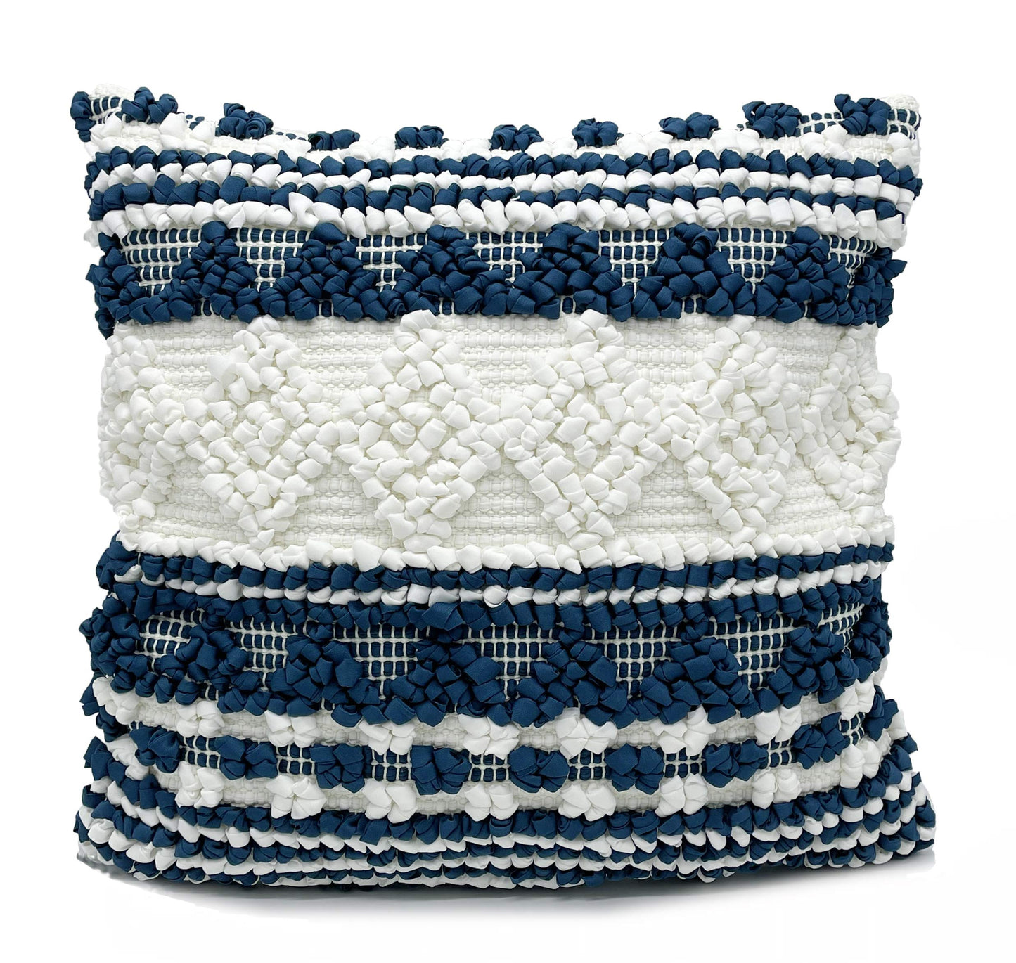 Fennco Styles Handmade Geometric Cotton Blend Decorative Throw Pillow Cover 18" W x 18" L - White Woven Pillow Case for Home, Couch, Bedroom, Bench and Office Décor