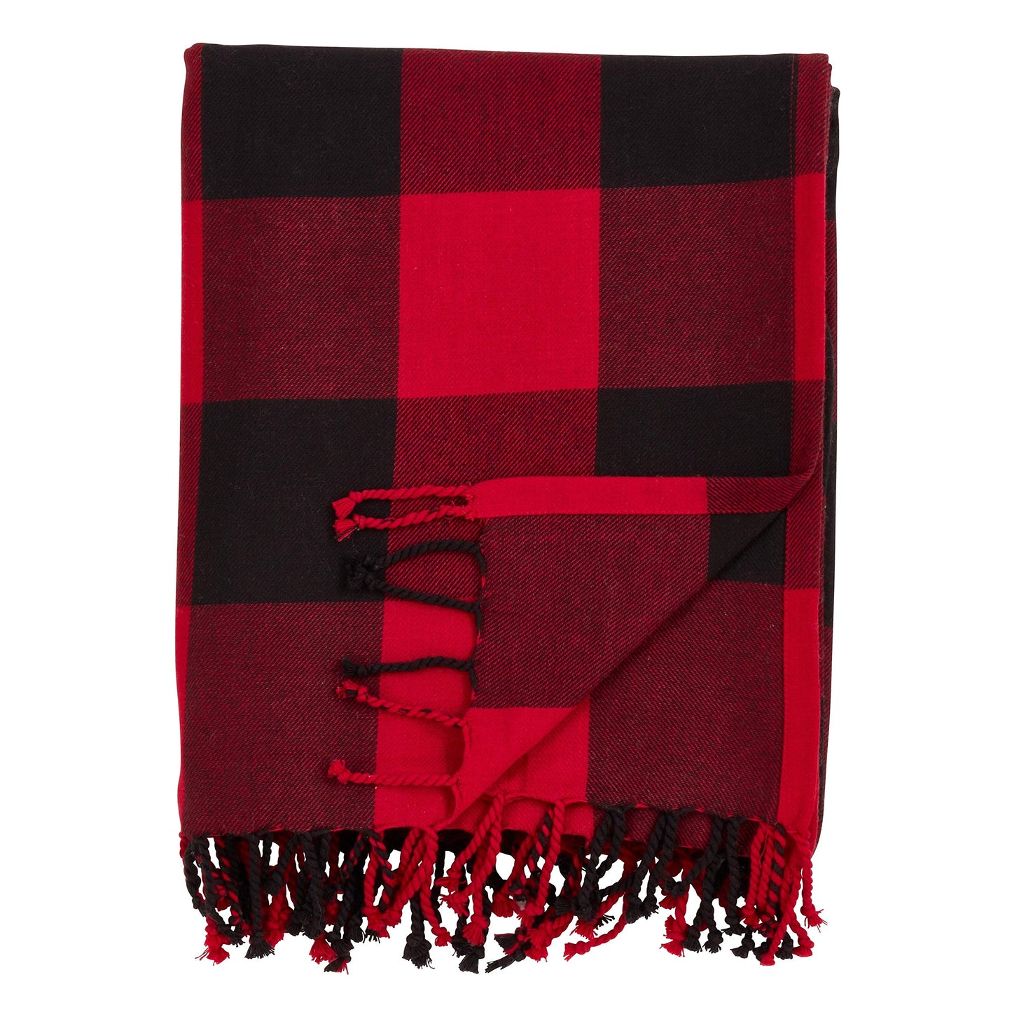Fennco Styles Rustic Buffalo Plaid 100% Cotton Throw Blanket with Hand-Knotted Fringe
