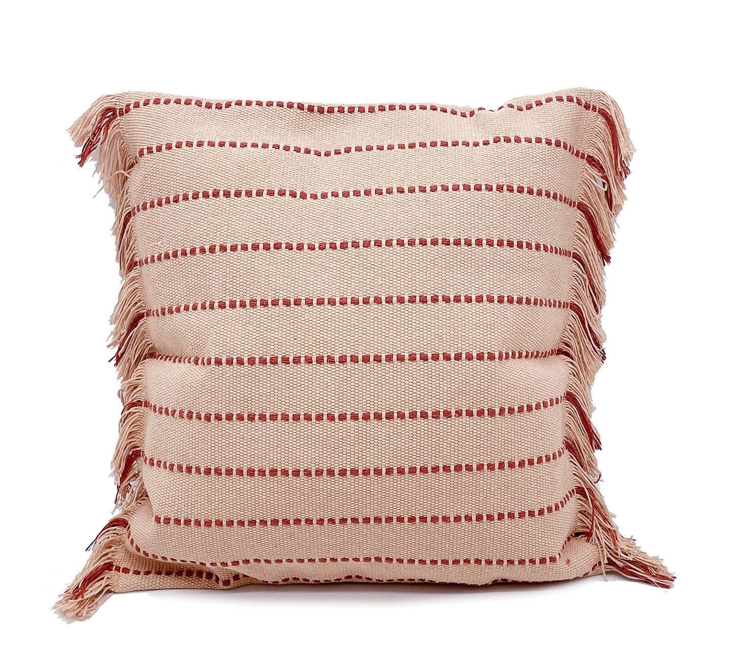 Fennco Styles Stitch Line Woven Fringe Cotton Decorative Throw Pillow 20" W x 20" L - White Cushion for Couch, Bedroom, Living Room and Office Décor