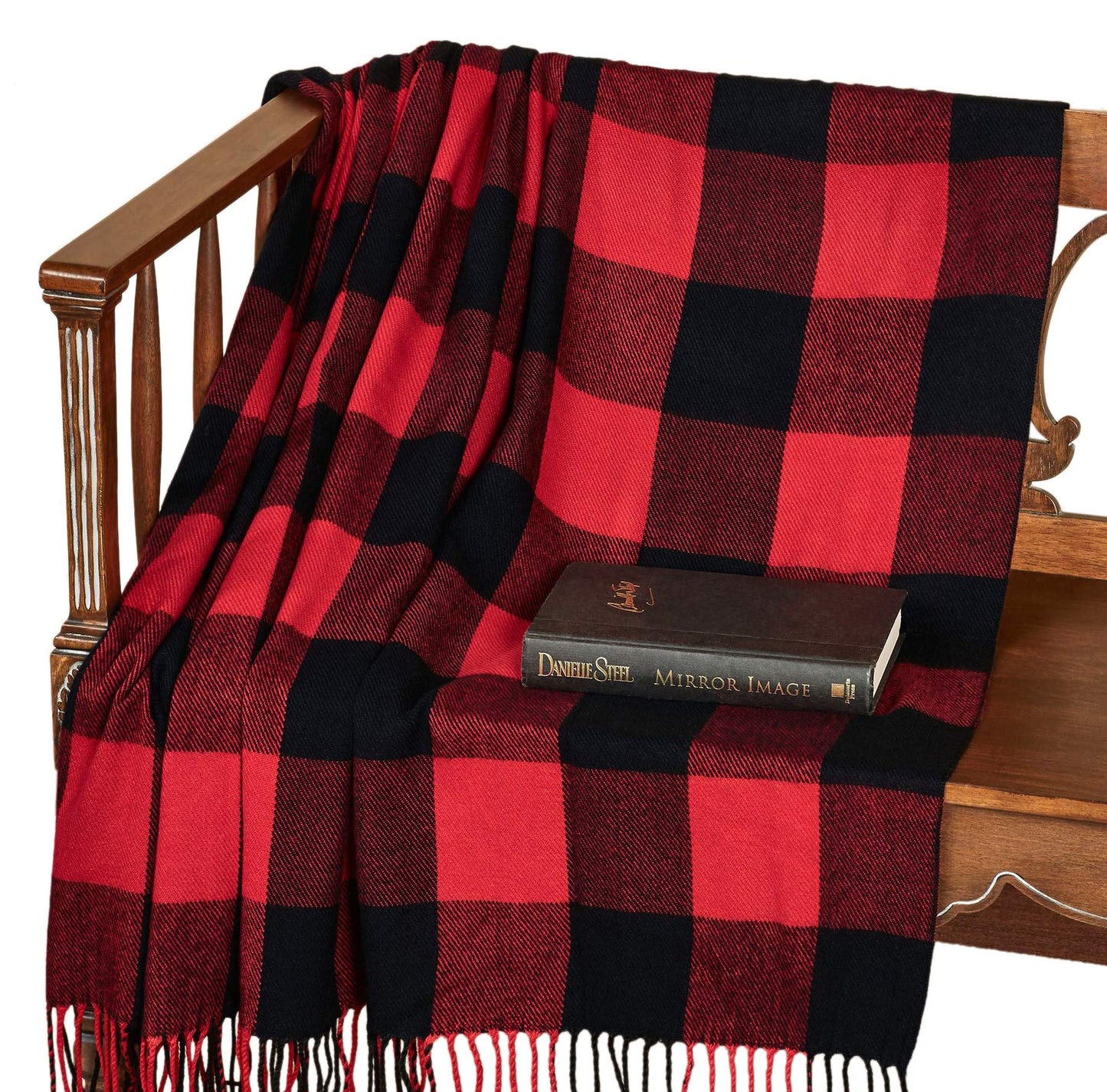 Fennco Styles Rustic Buffalo Plaid 100% Cotton Throw Blanket with Hand-Knotted Fringe