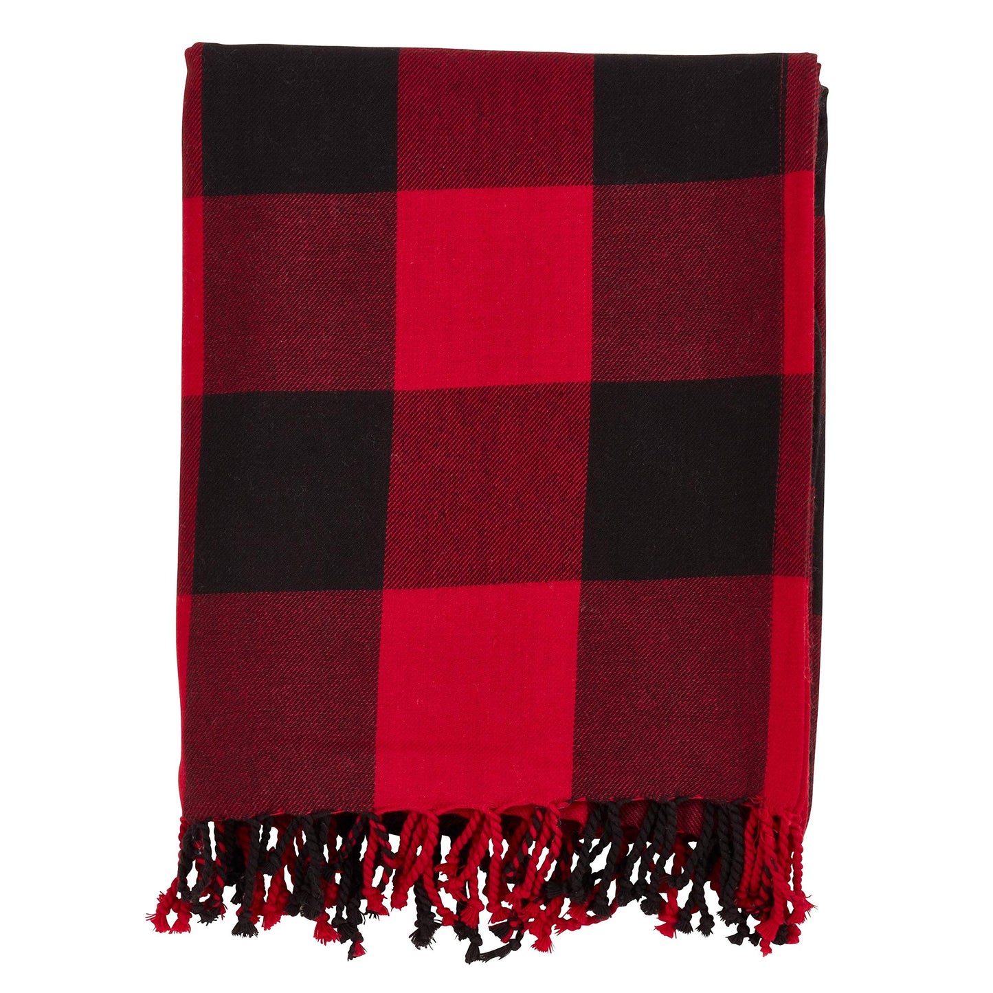 Fennco Styles Rustic Buffalo Plaid 100% Cotton Throw Blanket with Hand-Knotted Fringe