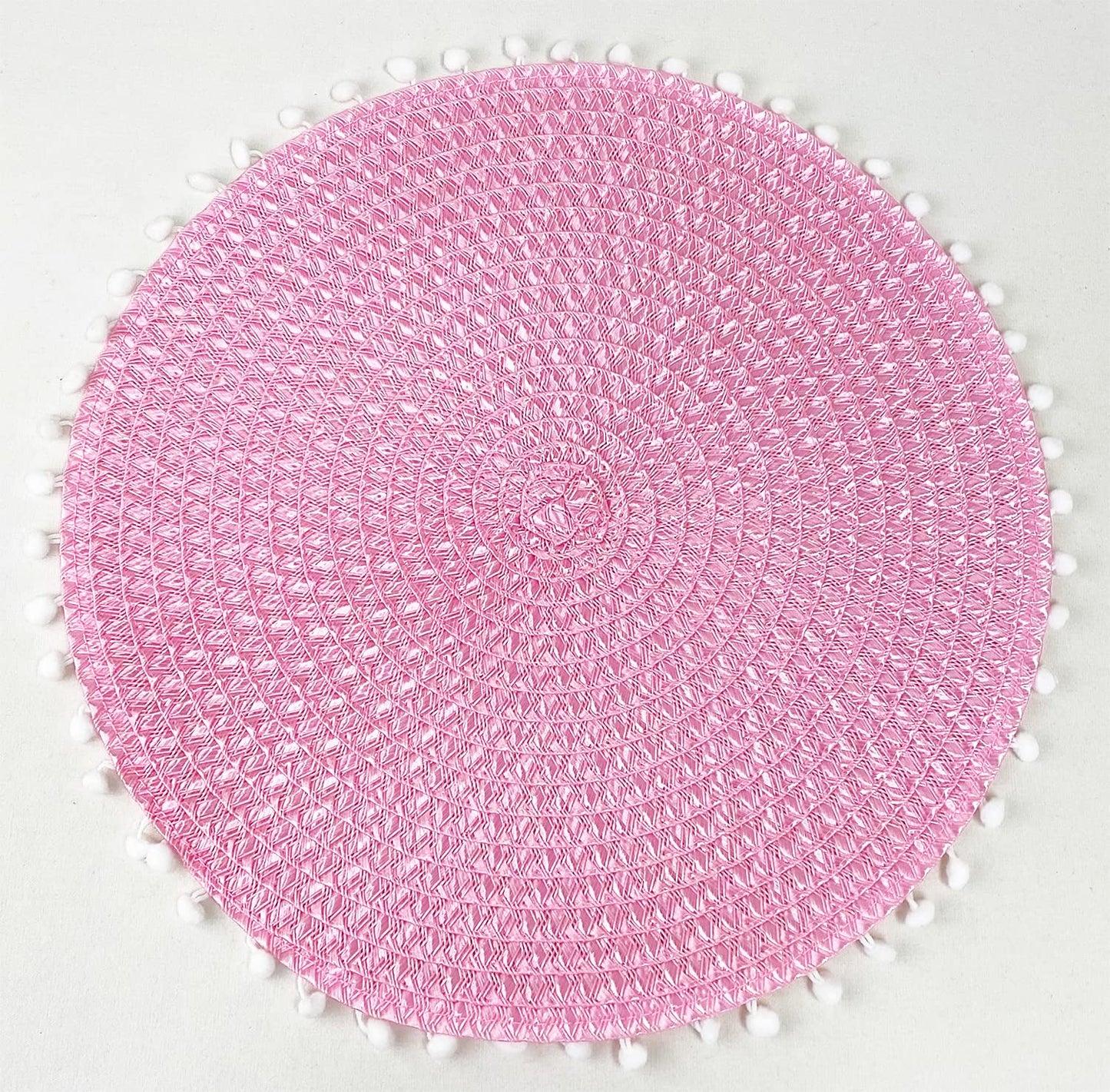 Fennco Styles Pom Pom Textured Placemats 15 Inches Round, Set of 4 – Modern Traycloth Table Mats for Home, Dining Room Décor, Banquets, Indoor & Outdoor and Special Events
