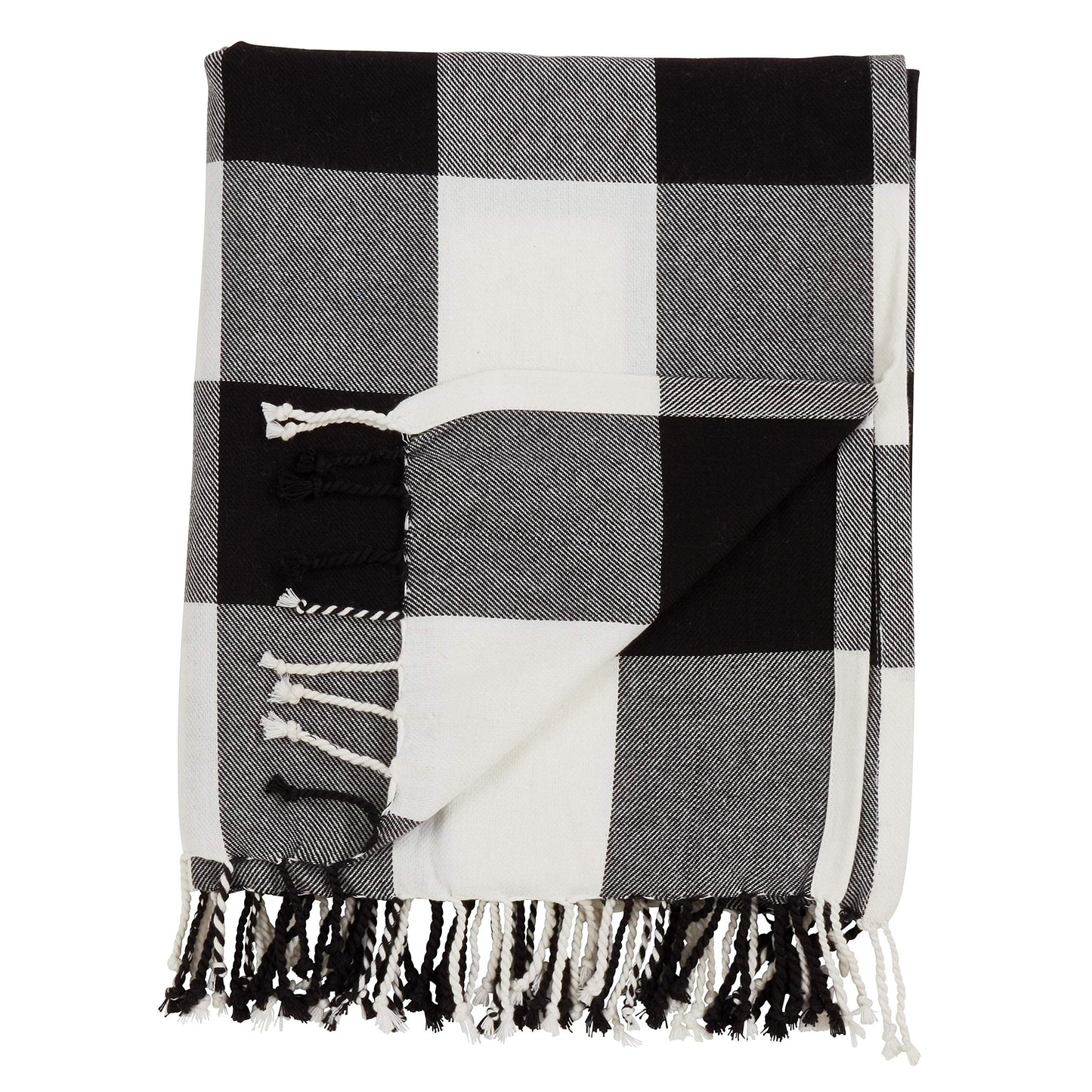 Fennco Styles Rustic Buffalo Plaid 100% Cotton Throw Blanket with Hand-Knotted Fringe