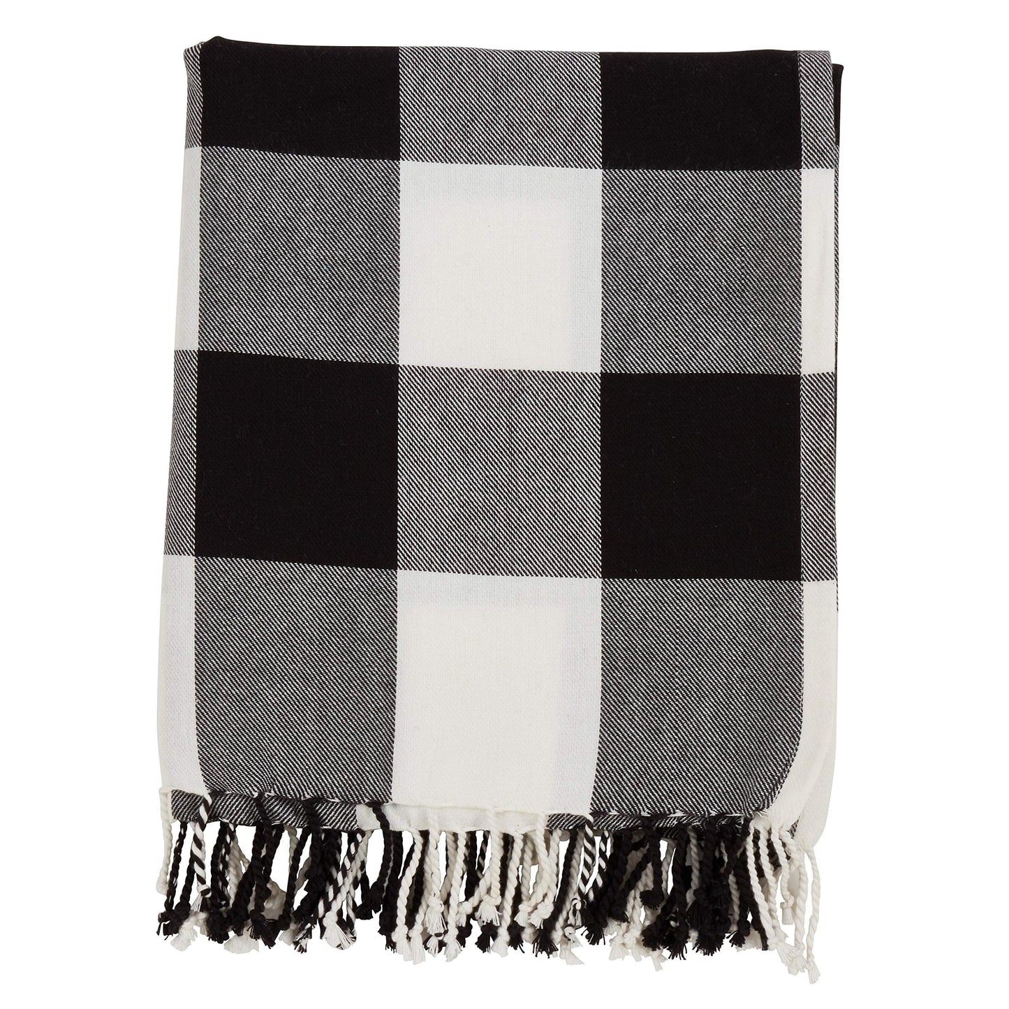 Fennco Styles Rustic Buffalo Plaid 100% Cotton Throw Blanket with Hand-Knotted Fringe