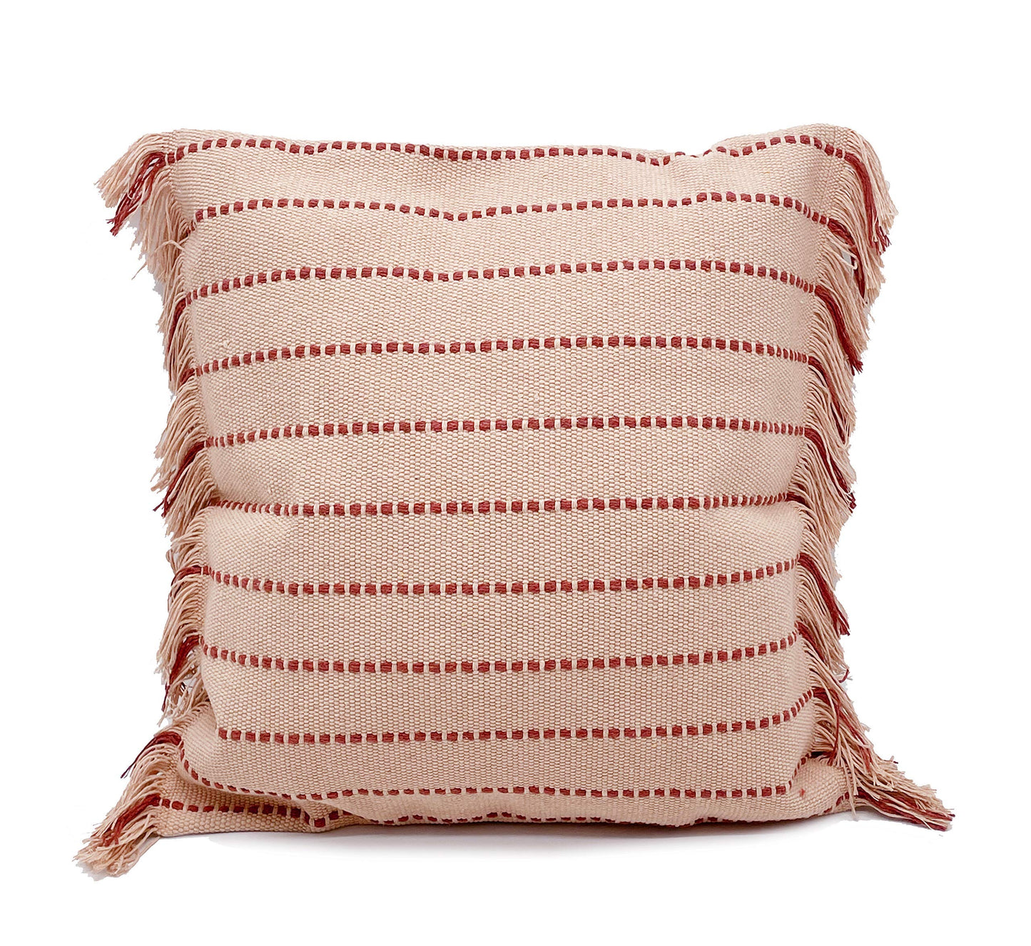 Fennco Styles Stitch Line Woven Fringe Cotton Decorative Throw Pillow 20" W x 20" L - White Cushion for Couch, Bedroom, Living Room and Office Décor