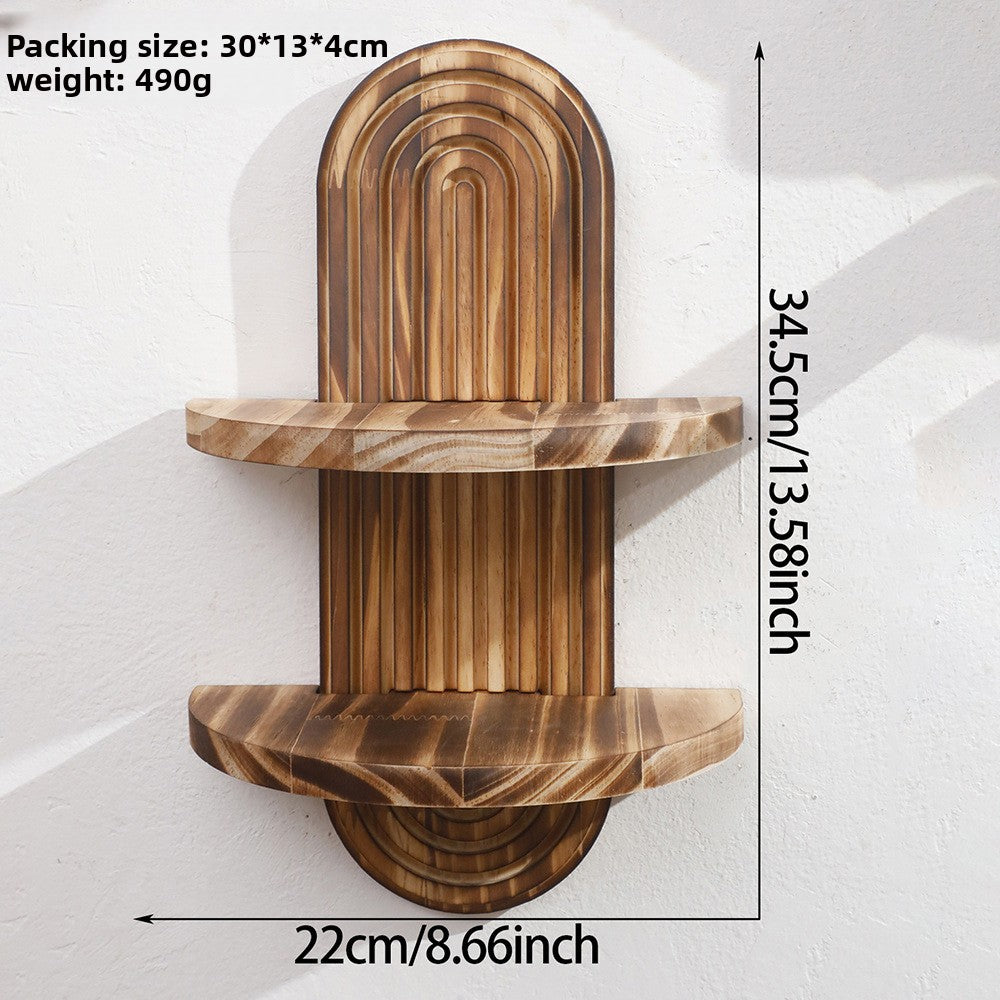 Bohemian Oval Thread Solid Wood Wall Flower Pot Storage Rack