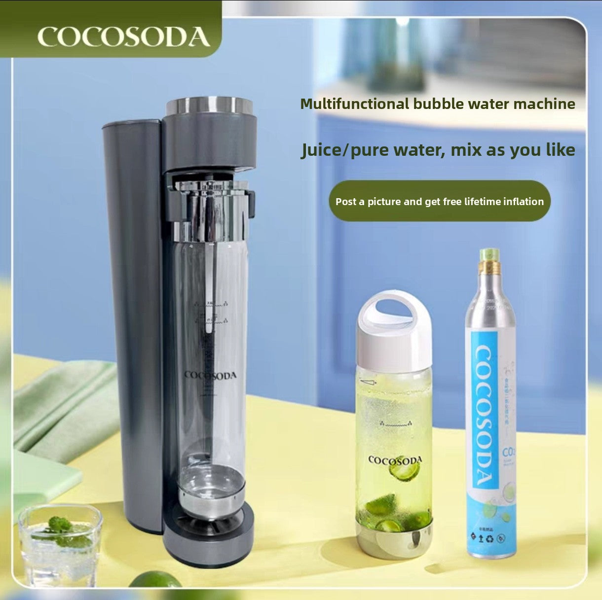 Cocosoda Sparkling Water Maker with Adjustable Carbonation