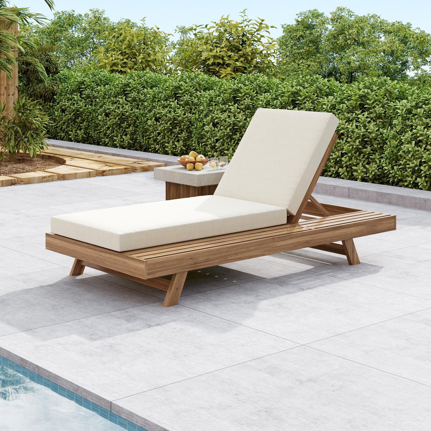 Lounge Chaise Set, Acacia Wood - Outdoor Seating