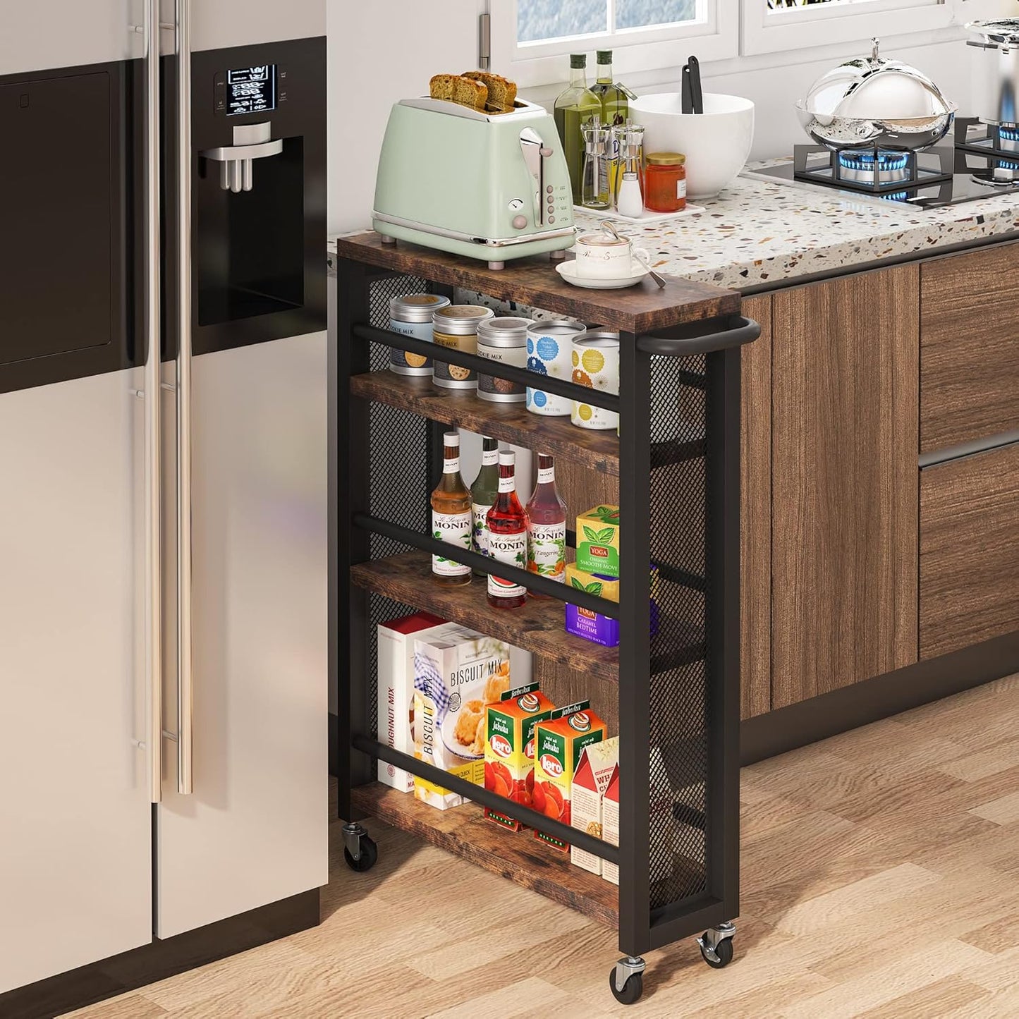20" Slim 4-Tier Rolling Utility Cart with Wheels