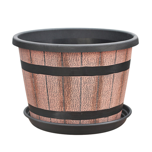Retro Imitation Wooden Barrel Plastic Flower Pot