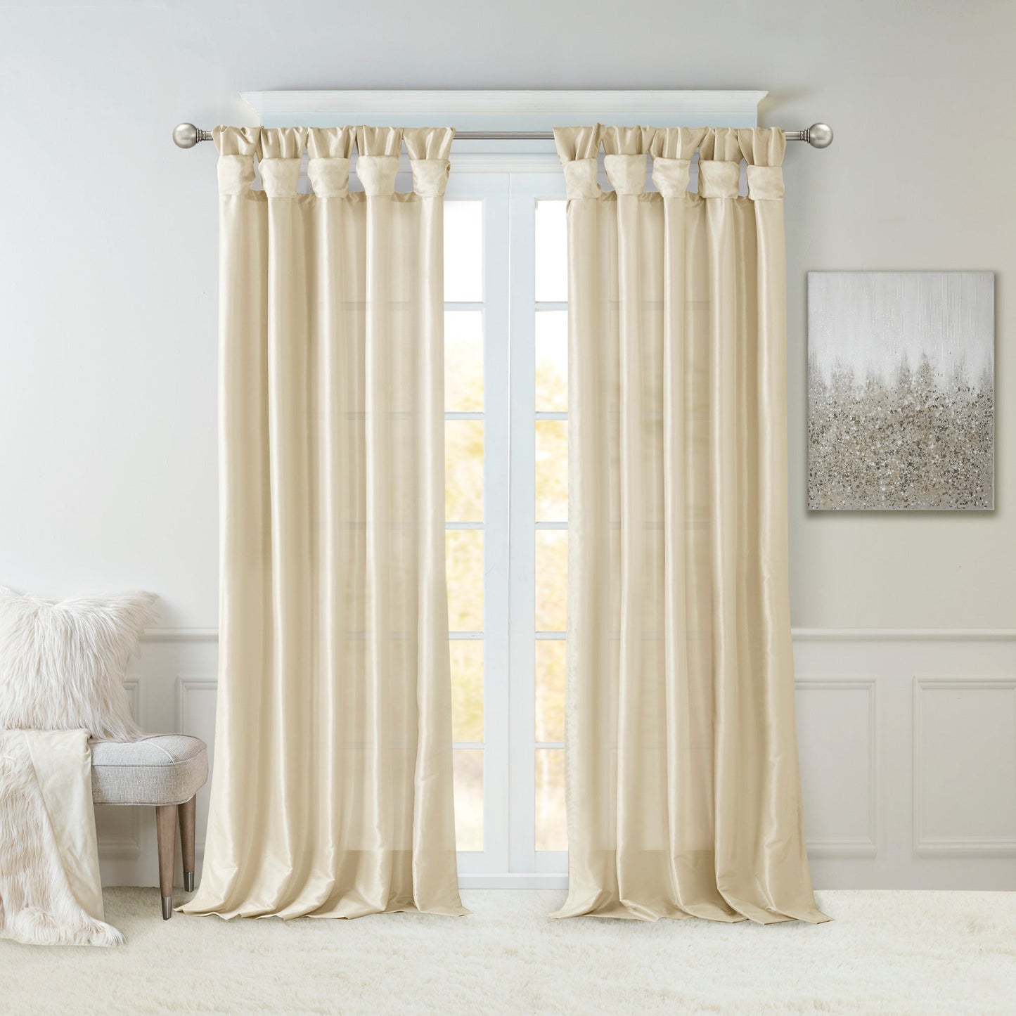 Twist Tab Lined Window Curtain Panel Champagne