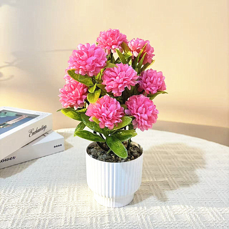 Artificial Chrysanthemum Bonsai with Stone Base