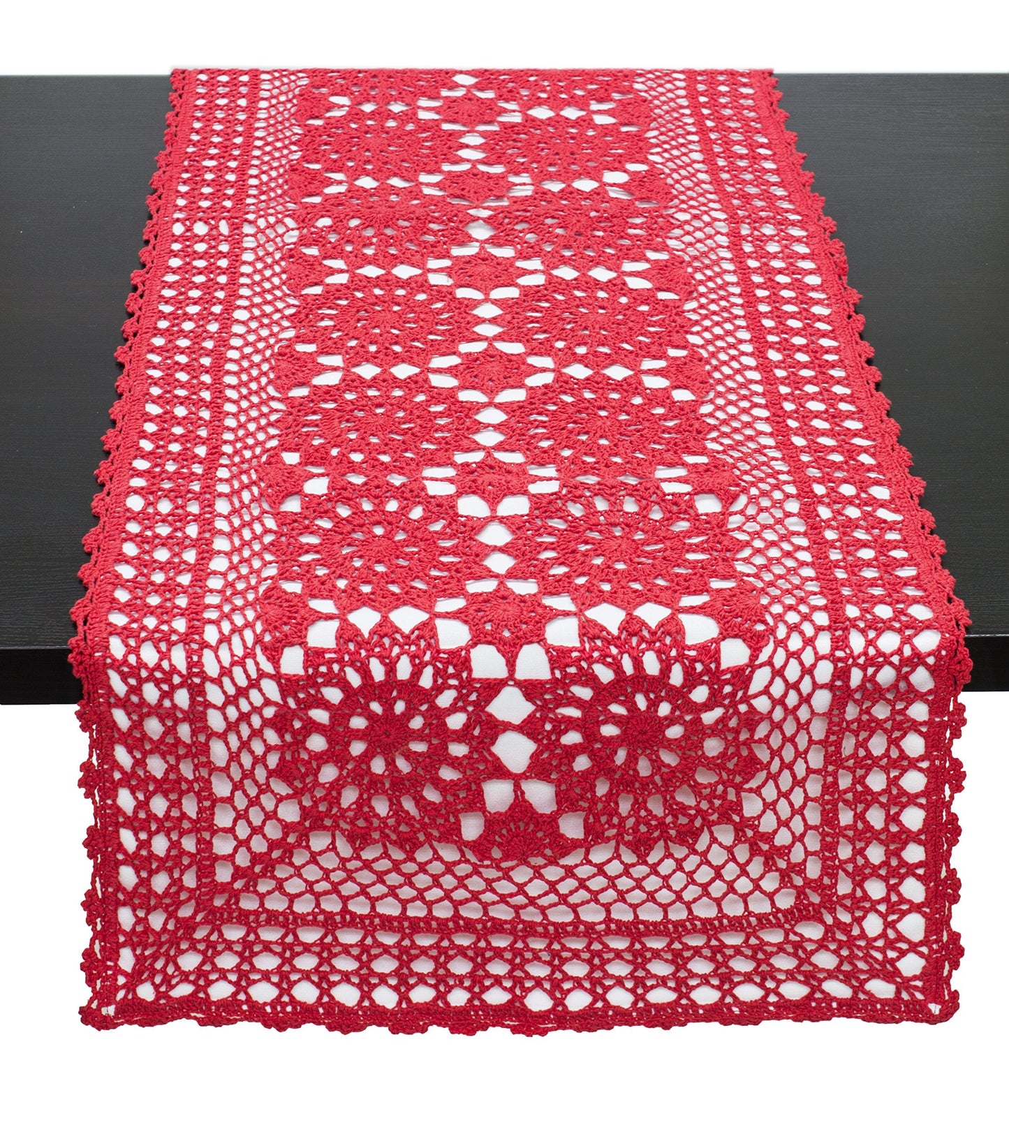 Fennco Styles Handmade Crochet Mandala Cotton Rectangular Table Runner - Vintage Table Cover for Home, Dining Room, Holidays, Family Gatherings, Banquets and Special Occasions