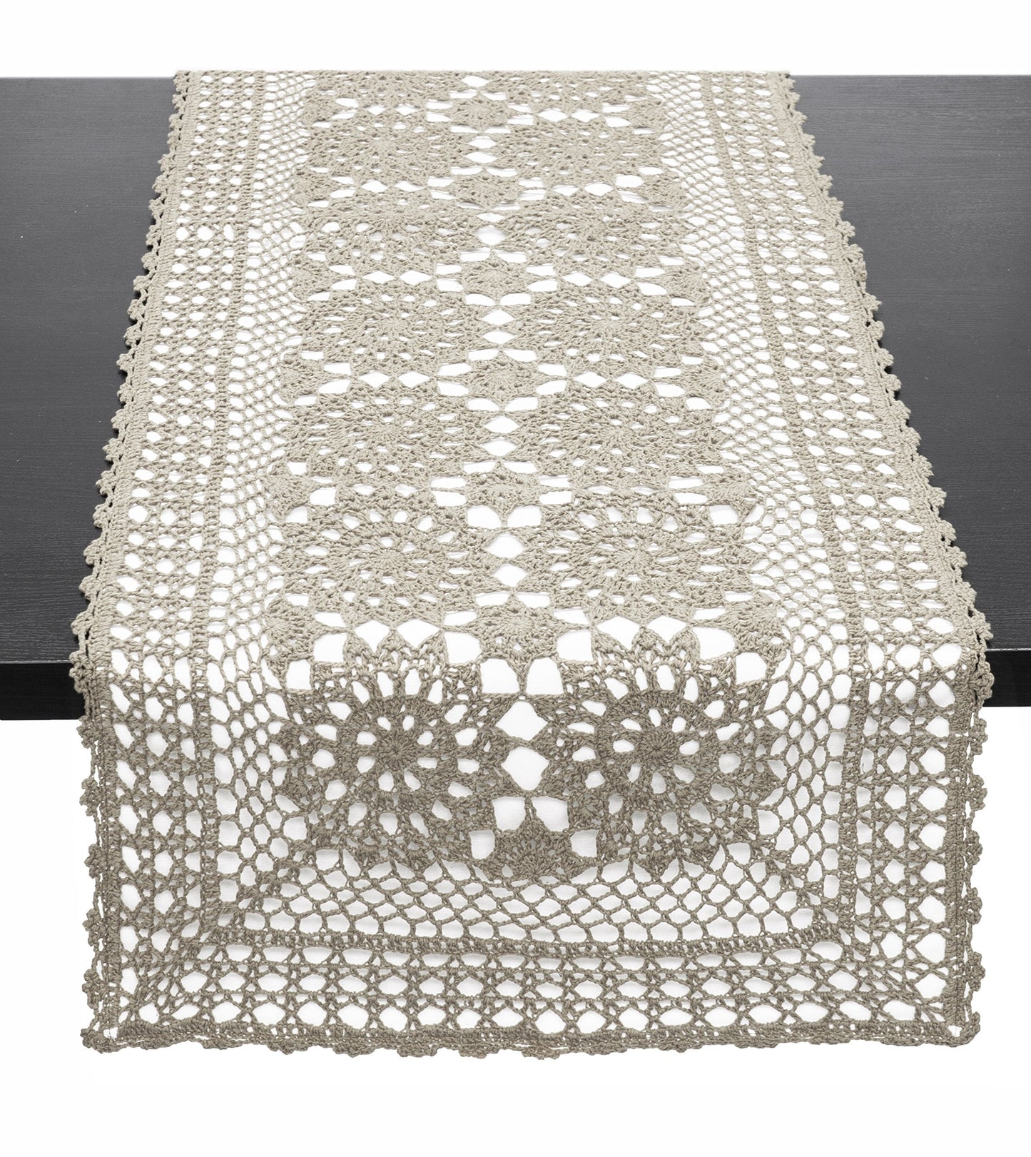 Fennco Styles Handmade Crochet Mandala Cotton Rectangular Table Runner - Vintage Table Cover for Home, Dining Room, Holidays, Family Gatherings, Banquets and Special Occasions