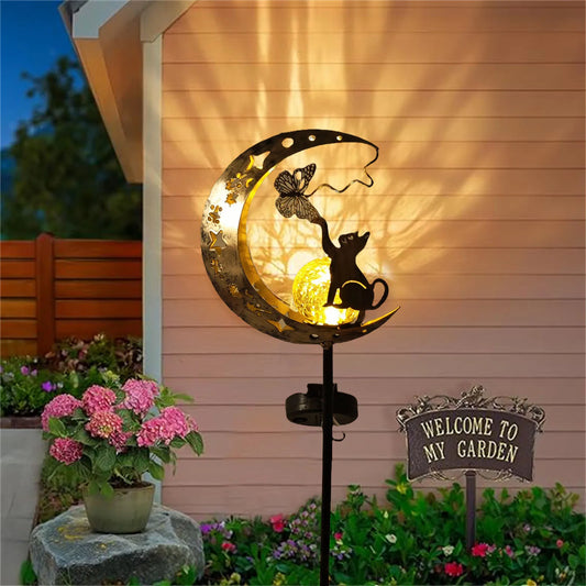 1 PC Cat Moon Fairy Shaped Iron Solar Lamp