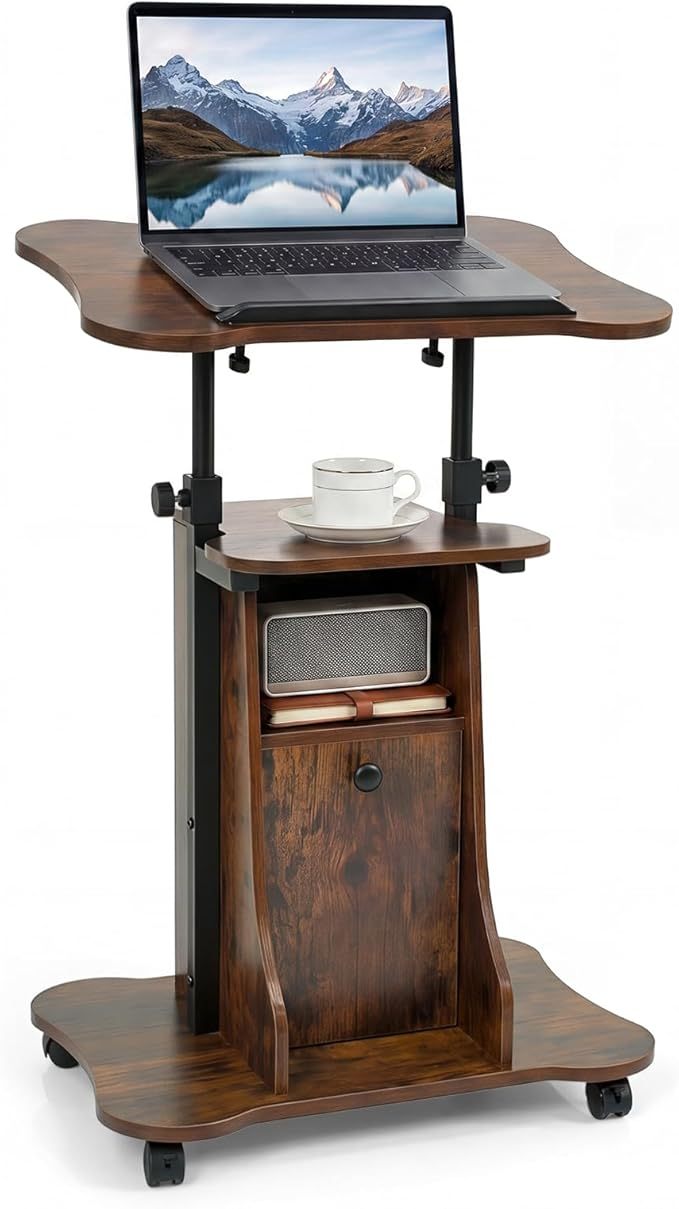 Adjustable Mobile Standing Desk Cart with Tilt Desktop