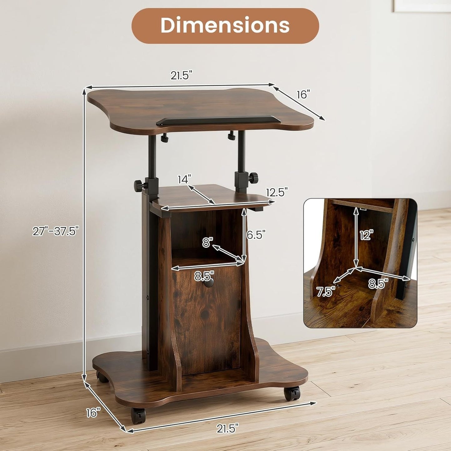 Adjustable Mobile Standing Desk Cart with Tilt Desktop