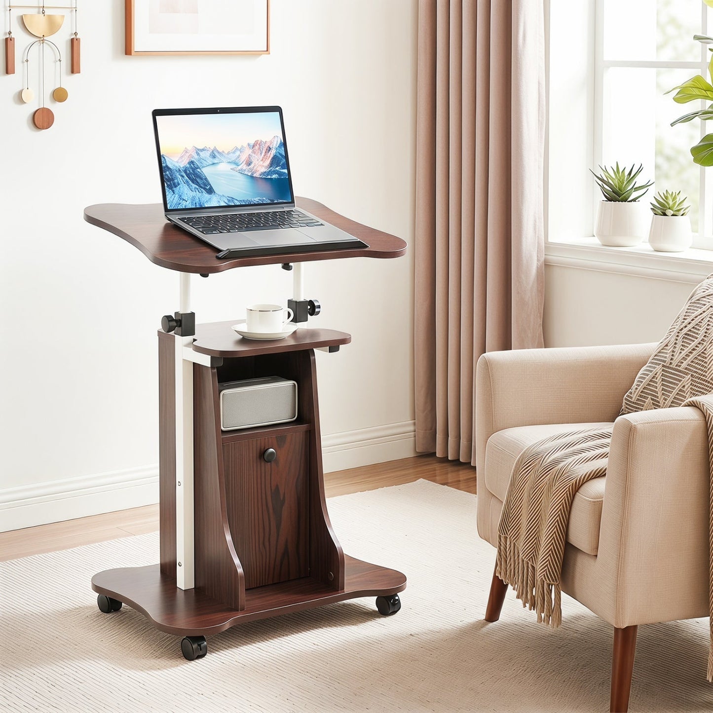 Adjustable Mobile Standing Desk Cart with Tilt Desktop