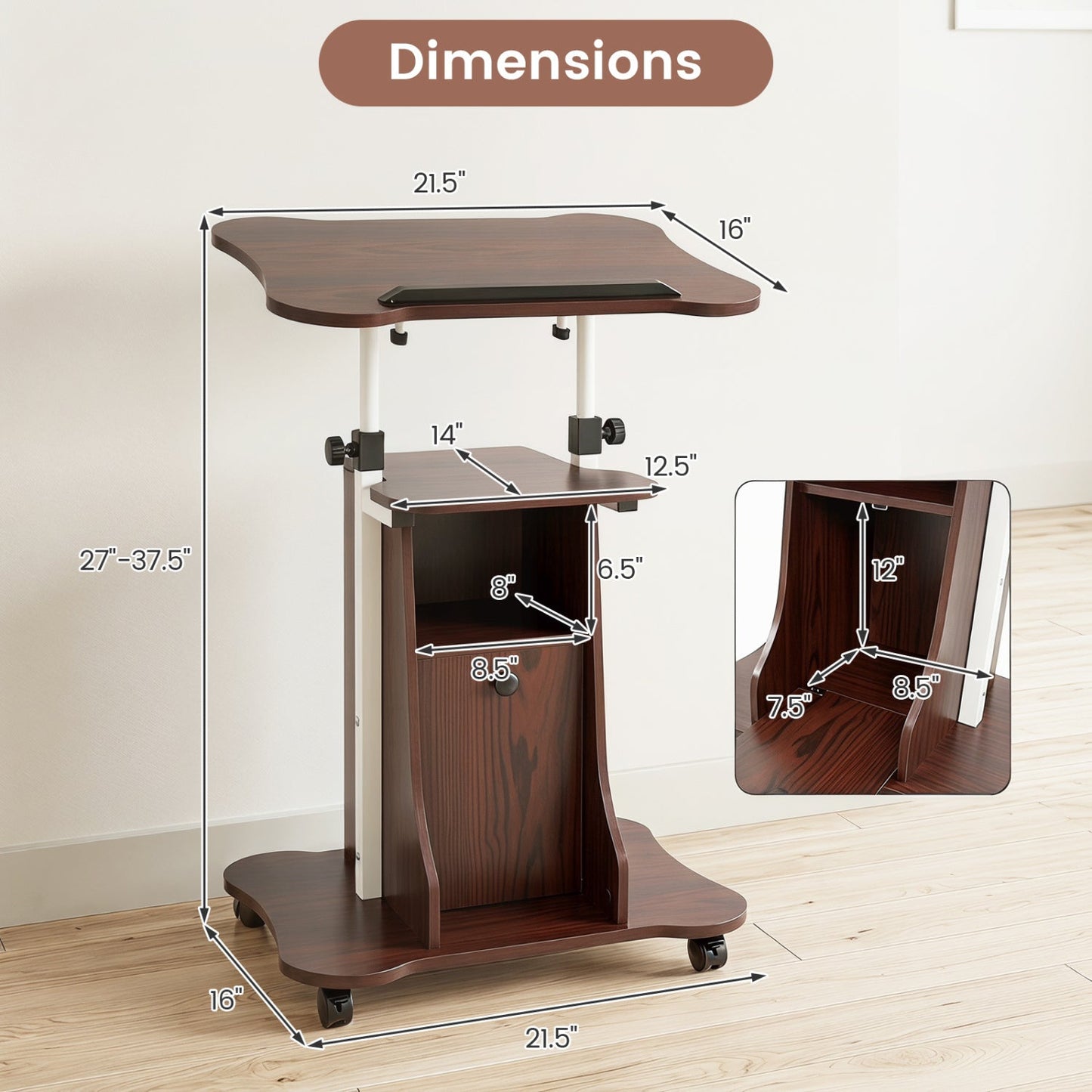 Adjustable Mobile Standing Desk Cart with Tilt Desktop