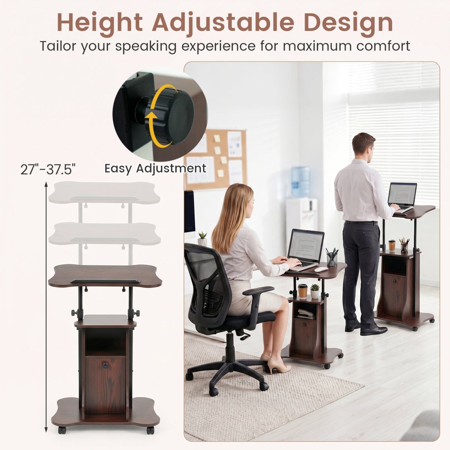 Adjustable Mobile Standing Desk Cart with Tilt Desktop