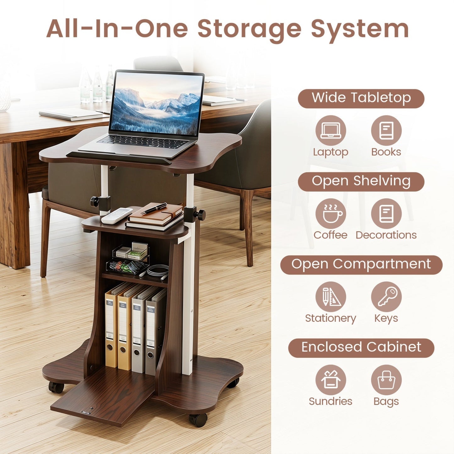 Adjustable Mobile Standing Desk Cart with Tilt Desktop