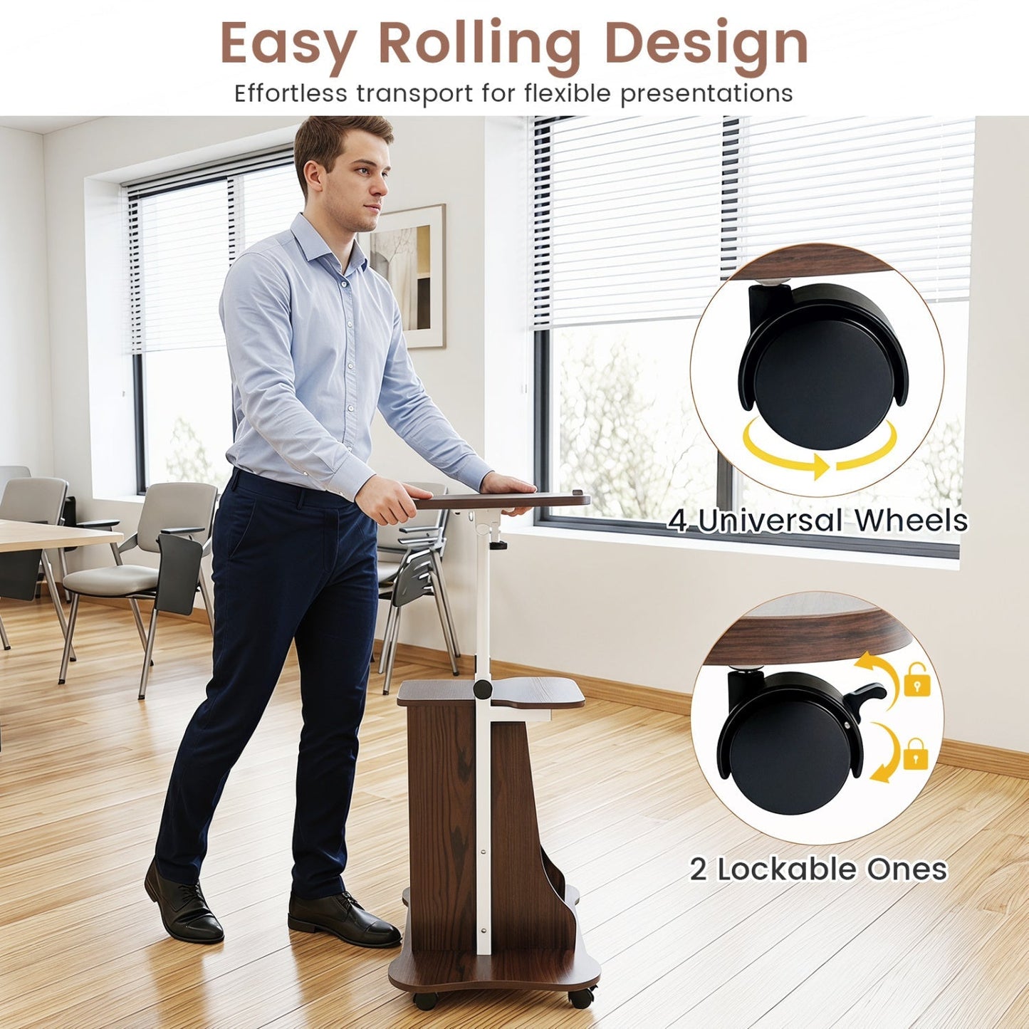 Adjustable Mobile Standing Desk Cart with Tilt Desktop