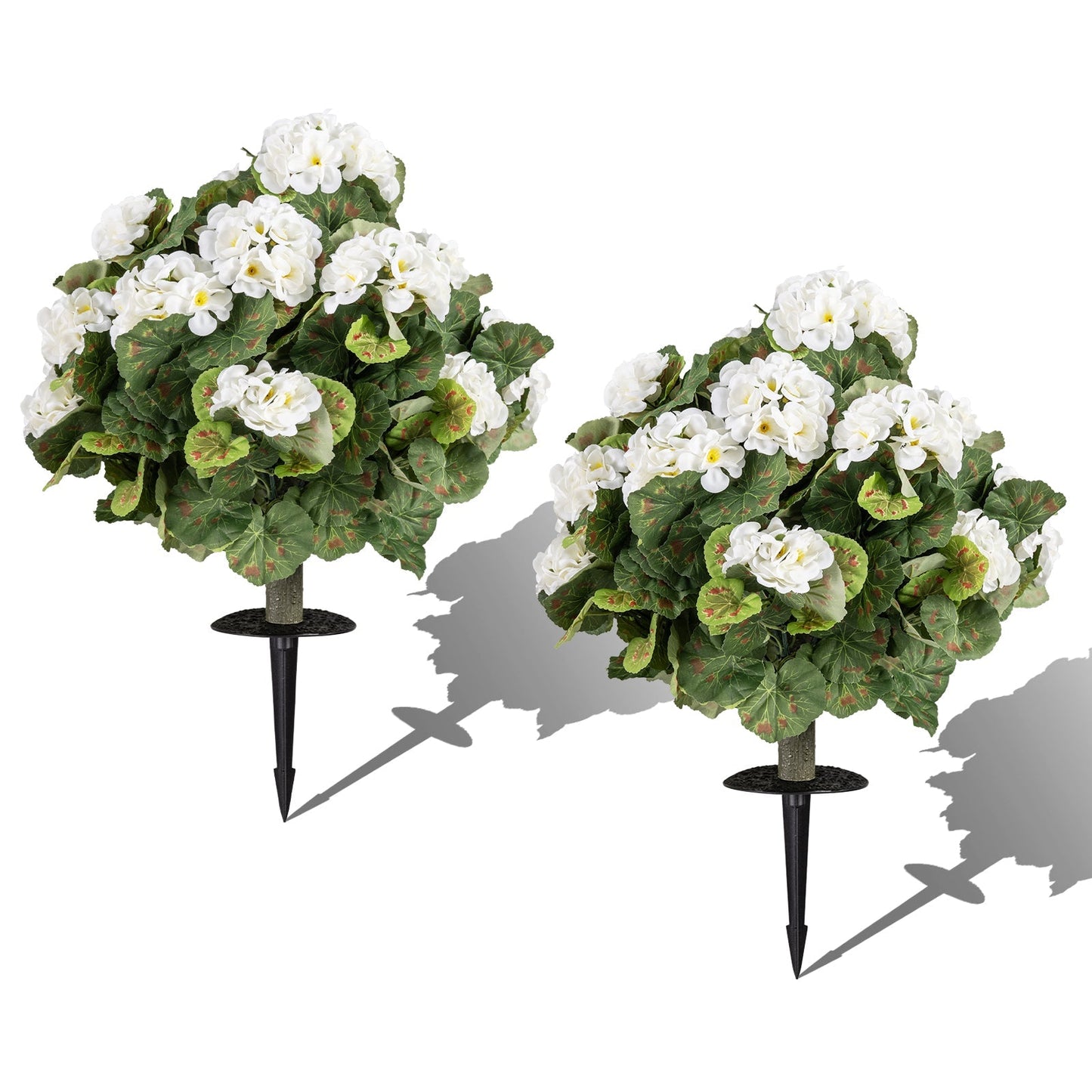 Artificial Begonia Ball Trees Set of 2 13 inch Fake Evergreen Shrubs with Ground Spikes-White