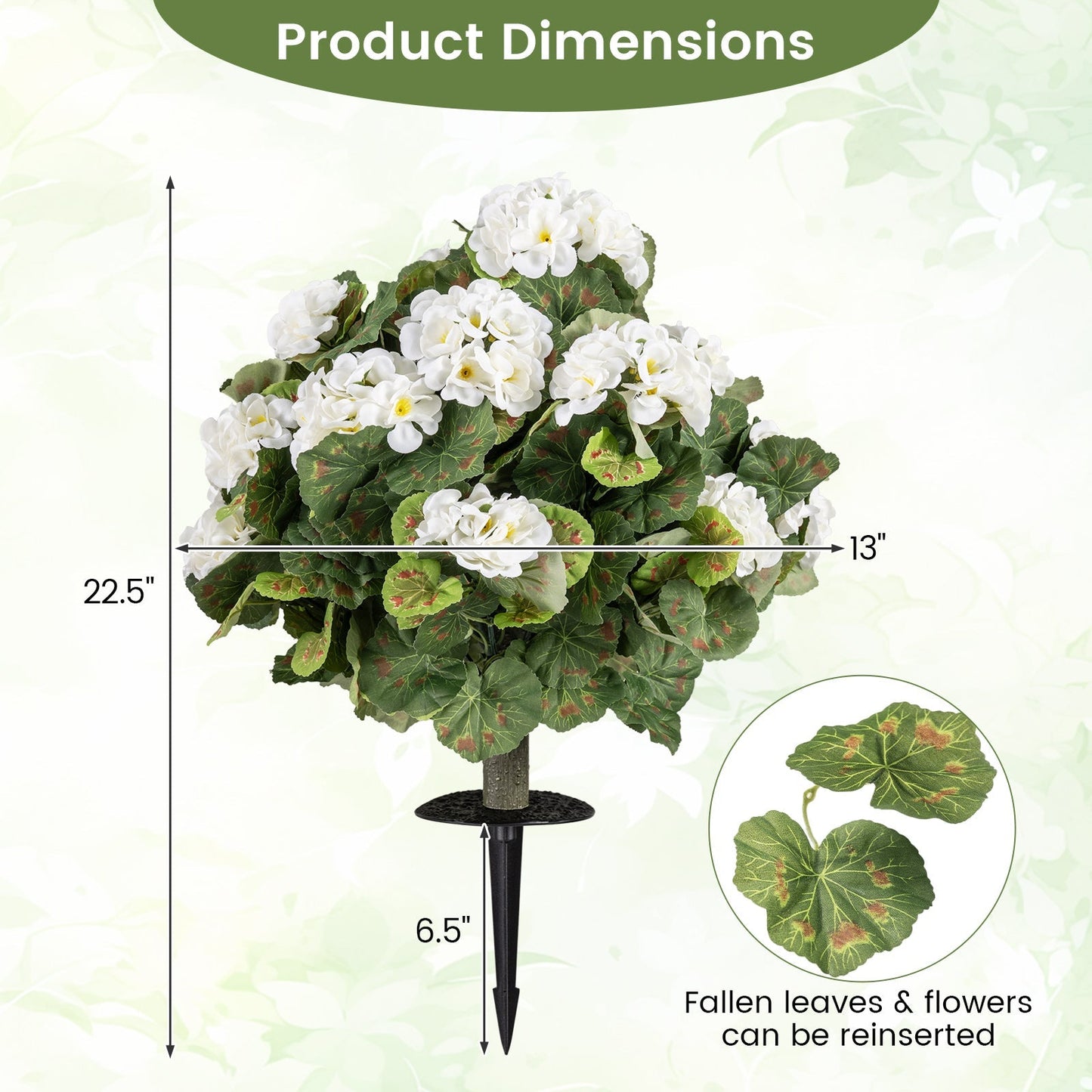 Artificial Begonia Ball Trees Set of 2 13 inch Fake Evergreen Shrubs with Ground Spikes-White