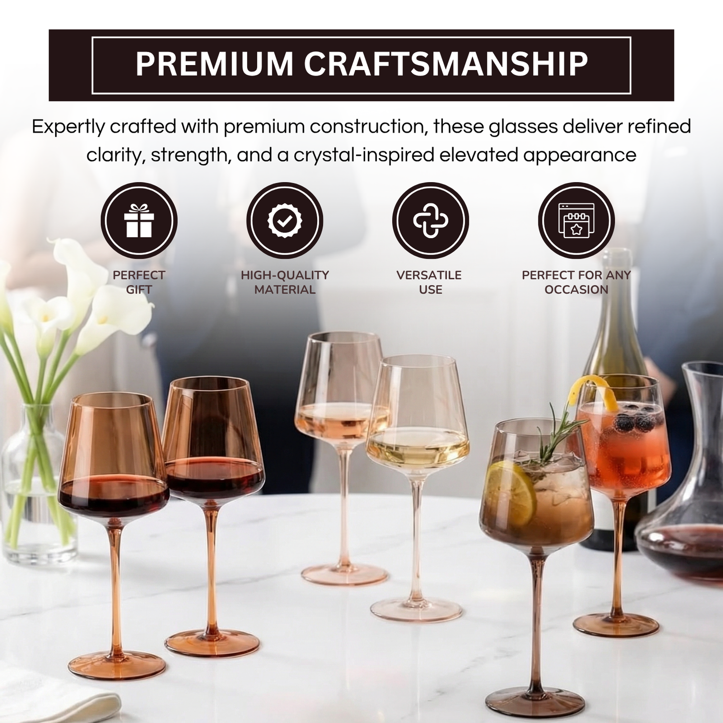 Venus Wine Glasses, Set of 6, Brown Shades 22.3oz Glass Tall