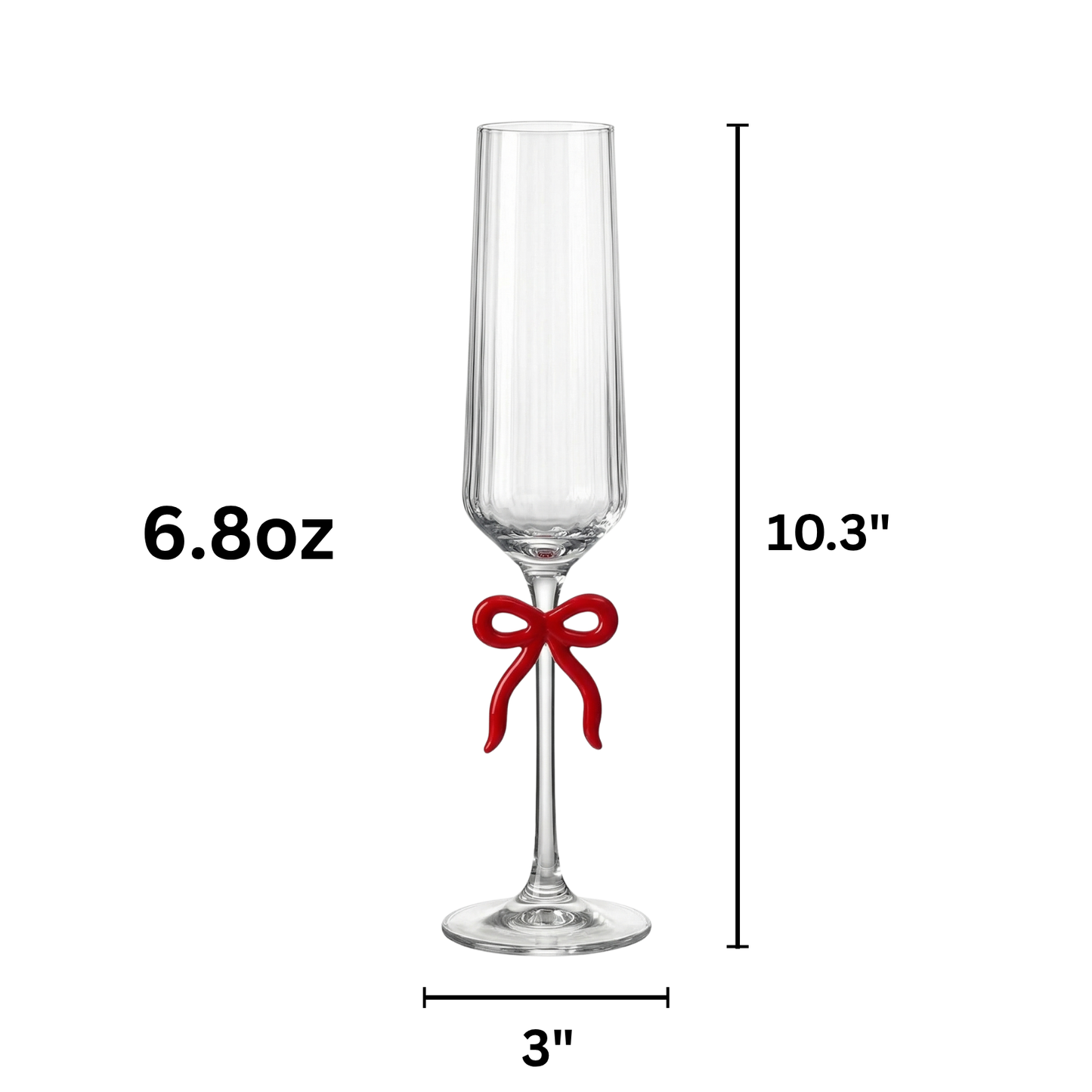 Clear Champagne Glass with Red Bow on Stem, Set of 2